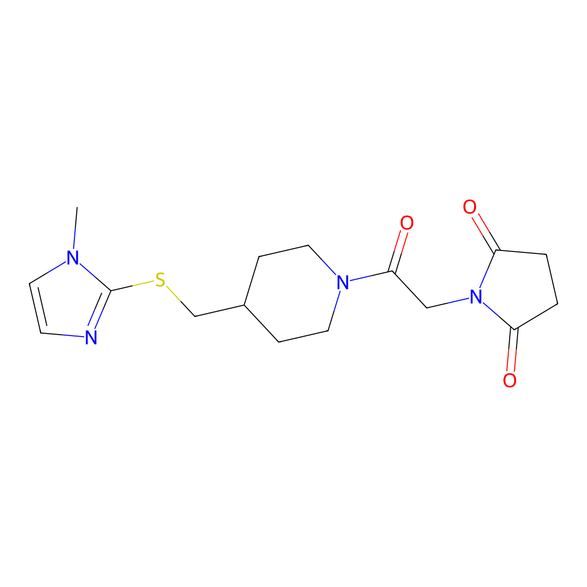 1-(2-(4-(((1-methyl-1H-imidazol-2-yl)thio)methyl)piperidin-1-yl)-2-oxoethyl)pyrrolidine-2,5-dione molecular structure, CAS 1428357-37-2