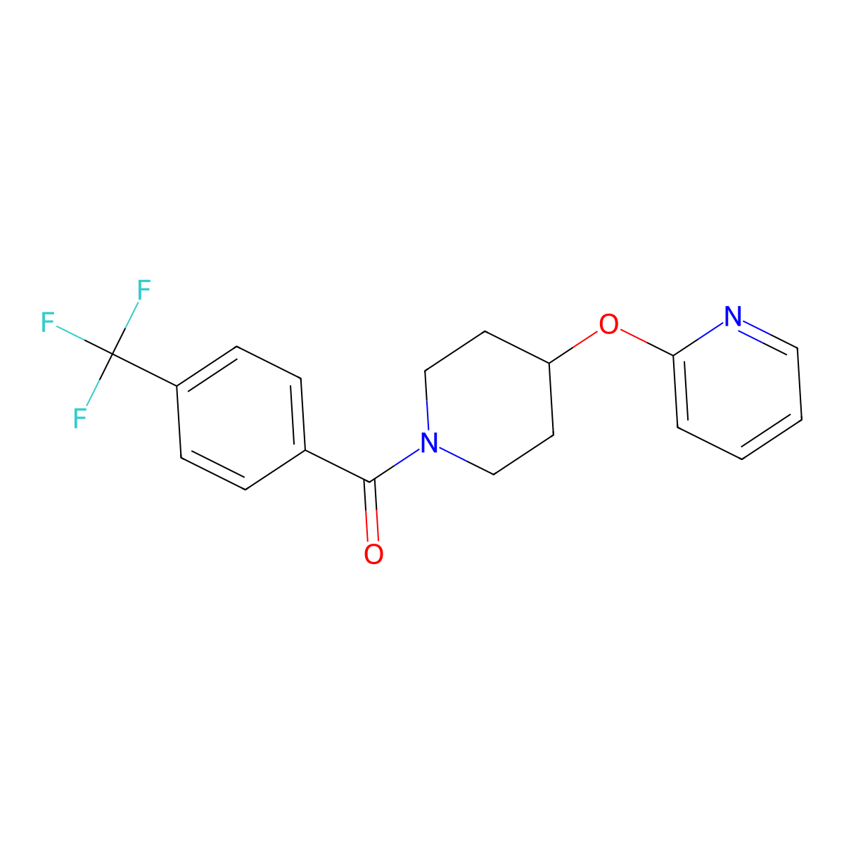 (4-(Pyridin-2-yloxy)piperidin-1-yl)(4-(trifluoromethyl)phenyl)methanone molecular structure, CAS 1428357-41-8