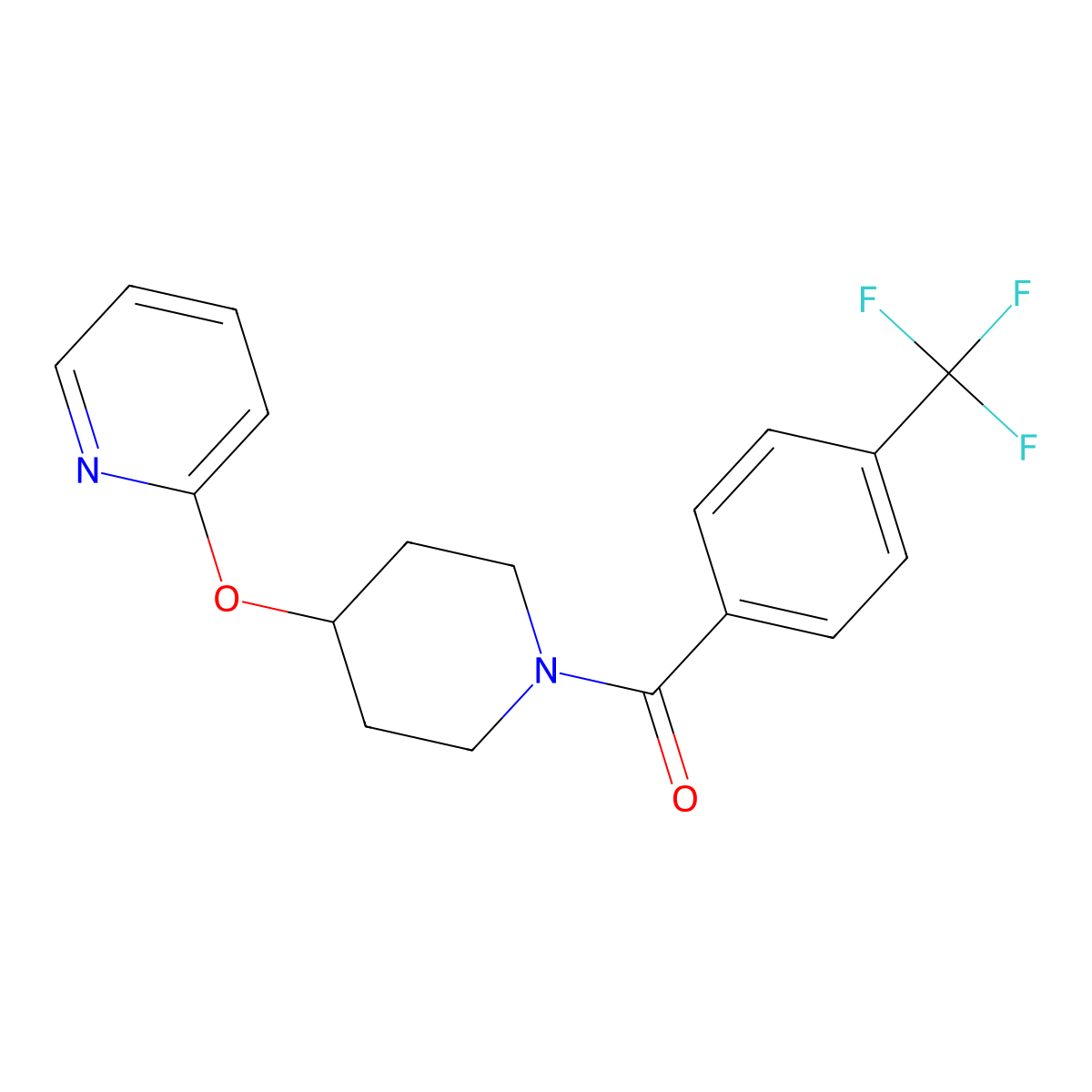 (4-(Pyridin-2-yloxy)piperidin-1-yl)(4-(trifluoromethyl)phenyl)methanone molecular structure, CAS 1428357-41-8