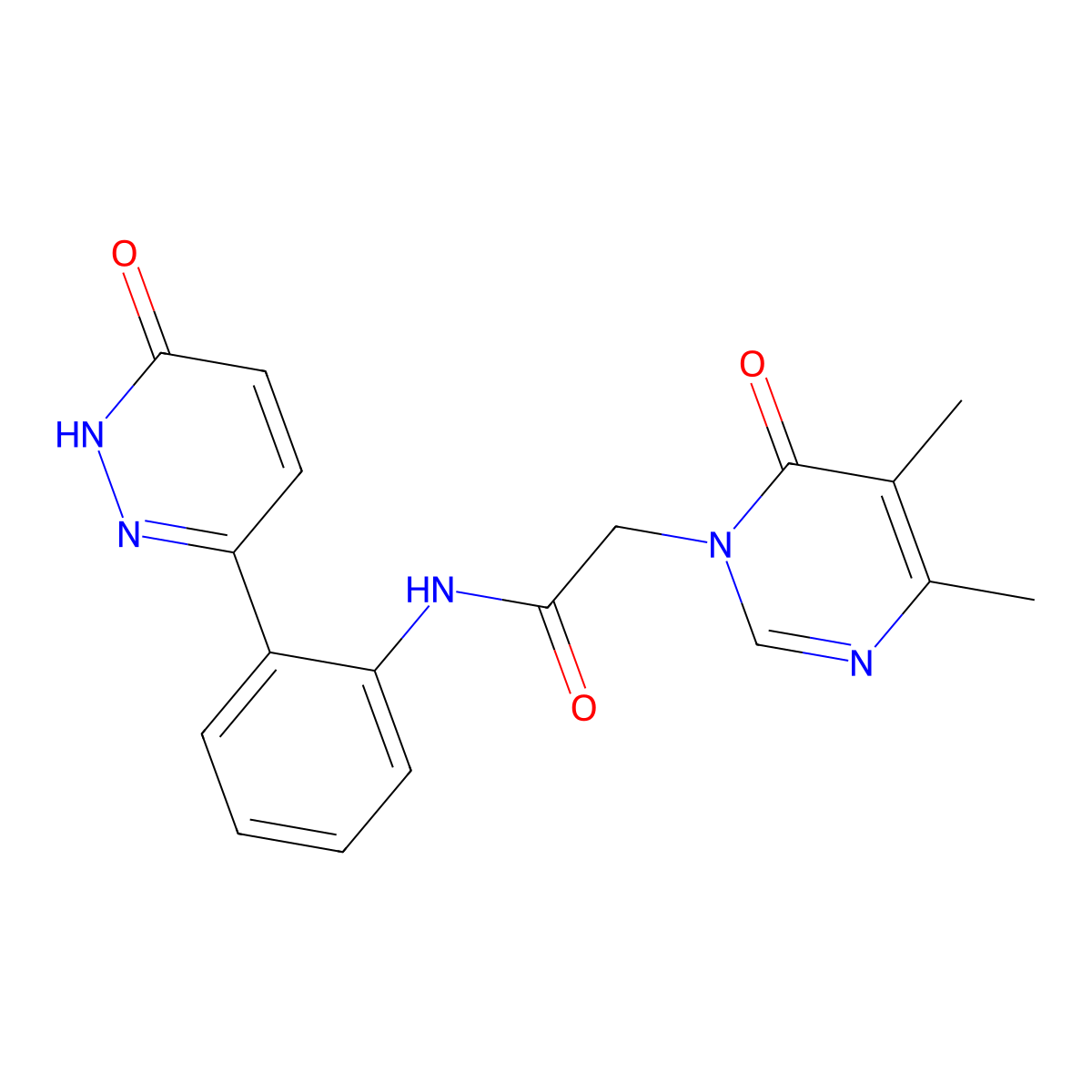 2-(4,5-dimethyl-6-oxo-1,6-dihydropyrimidin-1-yl)-N-[2-(6-oxo-1,6-dihydropyridazin-3-yl)phenyl]acetamide molecular structure, CAS 1428357-43-0