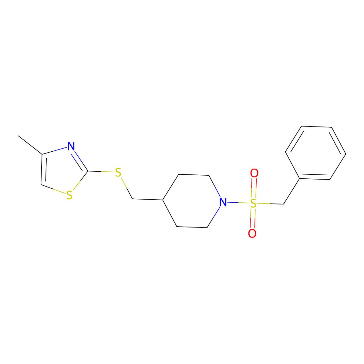 2-(((1-(Benzylsulfonyl)piperidin-4-yl)methyl)thio)-4-methylthiazole molecular structure, CAS 1428357-46-3