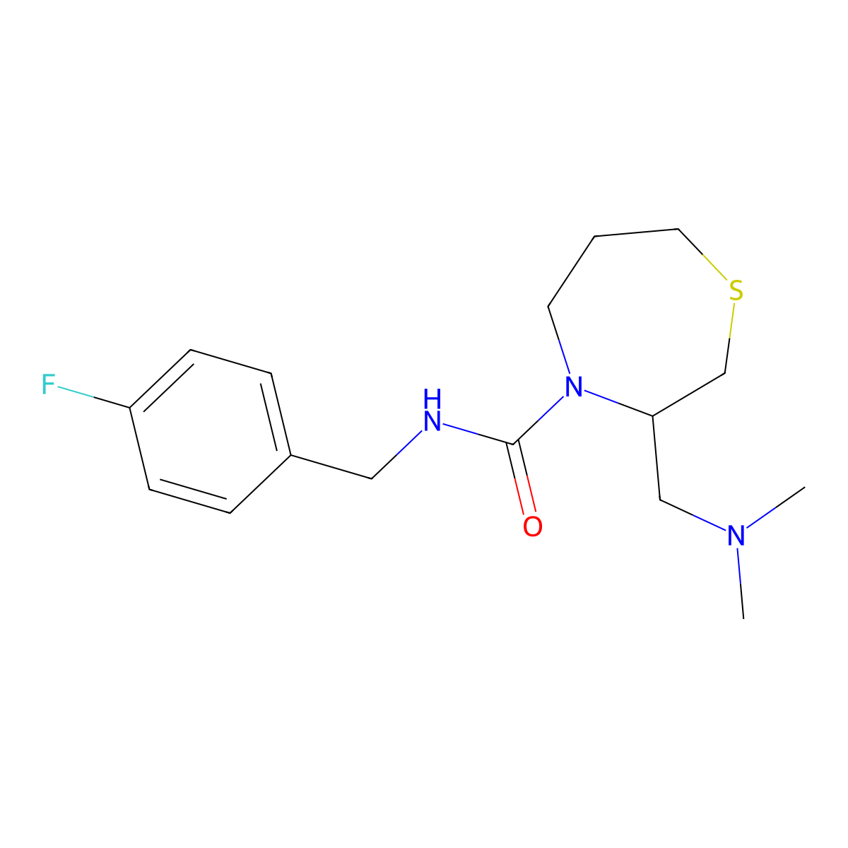3-((dimethylamino)methyl)-N-(4-fluorobenzyl)-1,4-thiazepane-4-carboxamide molecular structure, CAS 1428357-49-6
