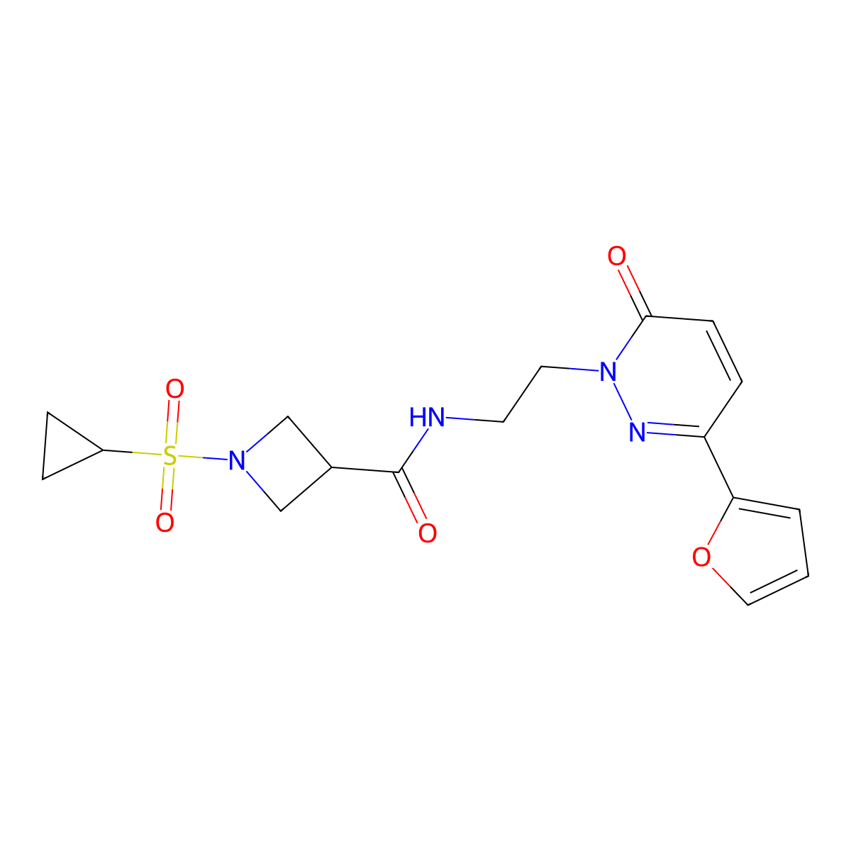 1-(cyclopropylsulfonyl)-N-(2-(3-(furan-2-yl)-6-oxopyridazin-1(6H)-yl)ethyl)azetidine-3-carboxamide molecular structure, CAS 1428357-50-9