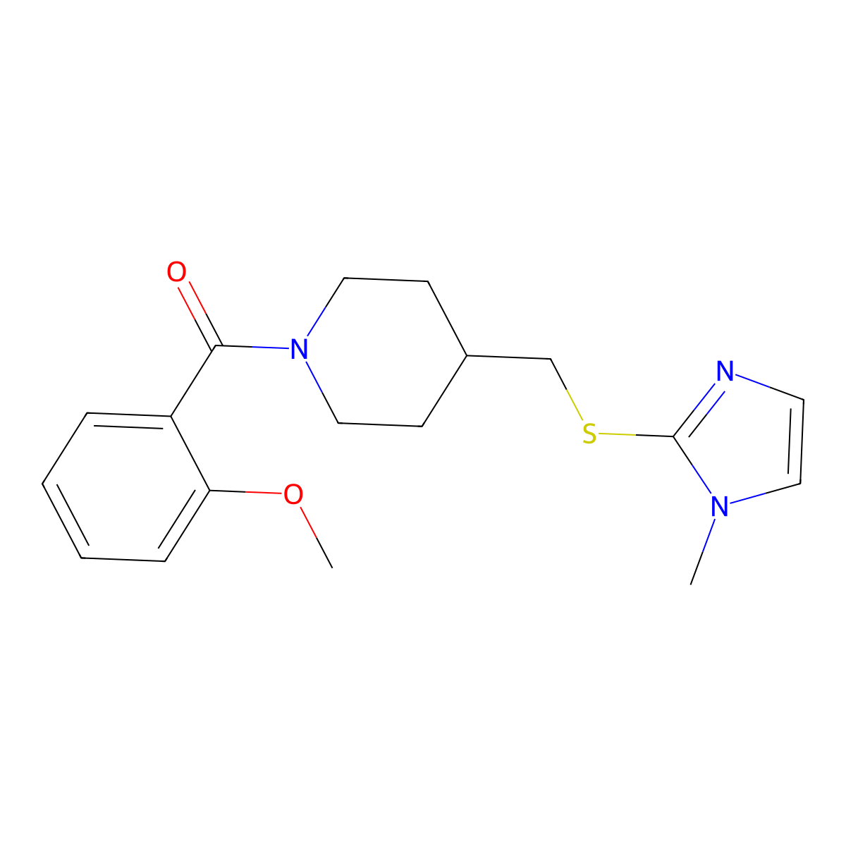 (2-methoxyphenyl)(4-(((1-methyl-1H-imidazol-2-yl)thio)methyl)piperidin-1-yl)methanone molecular structure, CAS 1428357-55-4
