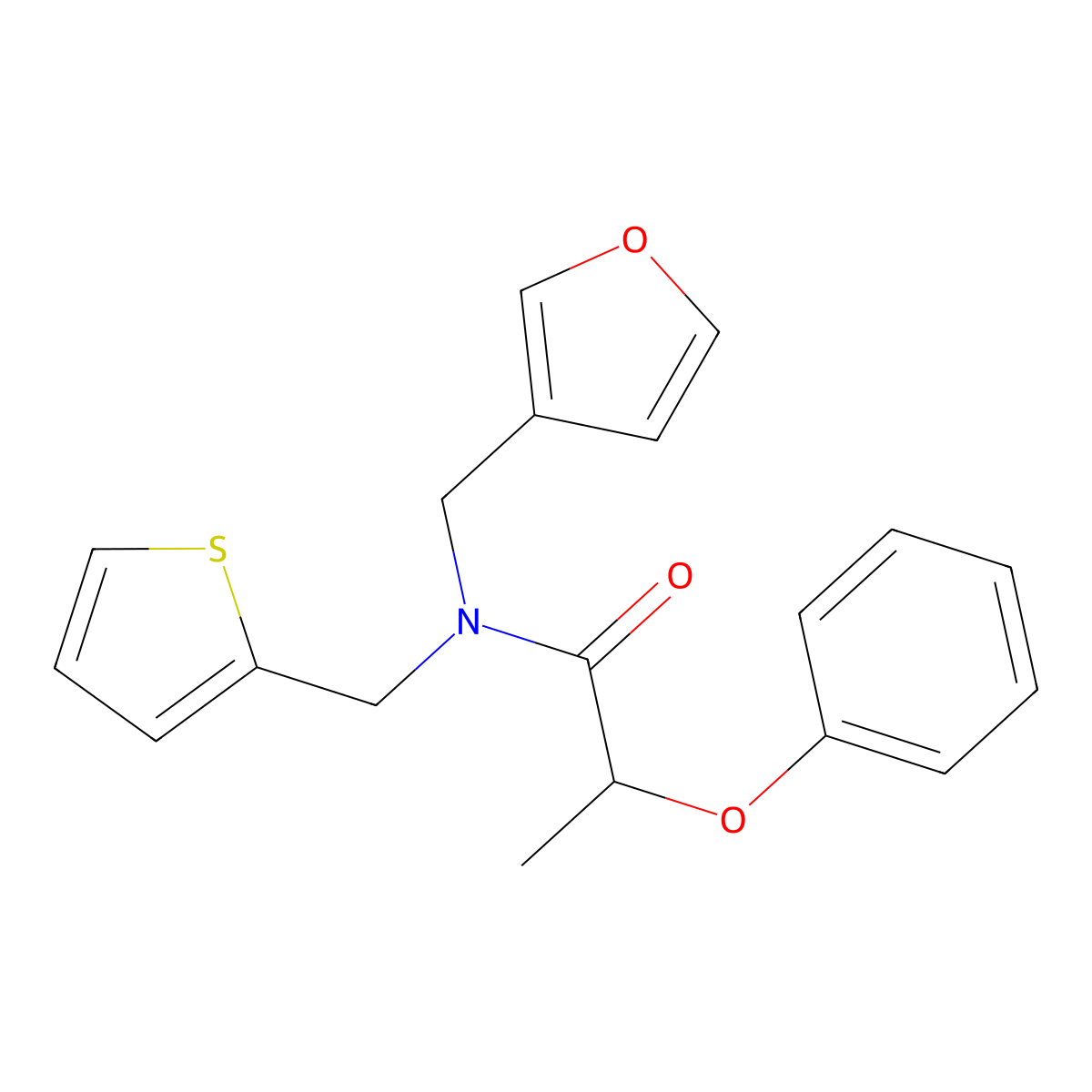 N-(furan-3-ylmethyl)-2-phenoxy-N-(thiophen-2-ylmethyl)propanamide molecular structure, CAS 1428357-61-2