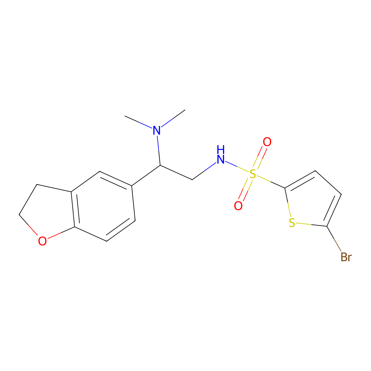 5-bromo-N-(2-(2,3-dihydrobenzofuran-5-yl)-2-(dimethylamino)ethyl)thiophene-2-sulfonamide molecular structure, CAS 1428357-62-3