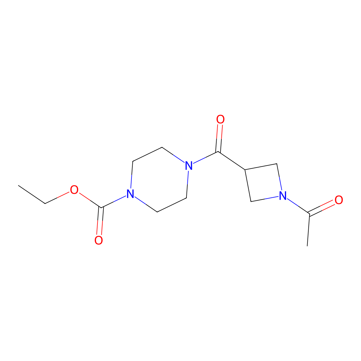 Ethyl 4-(1-acetylazetidine-3-carbonyl)piperazine-1-carboxylate molecular structure, CAS 1428357-63-4