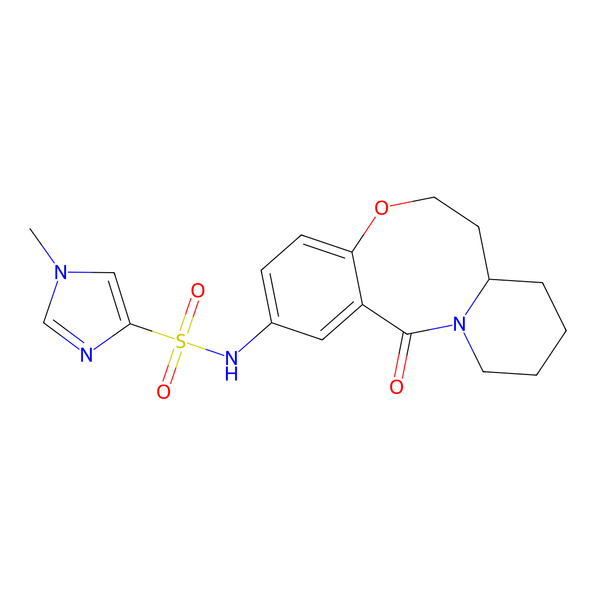 1-methyl-N-{2-oxo-9-oxa-1-azatricyclo[10.4.0.0^{3,8}]hexadeca-3,5,7-trien-5-yl}-1H-imidazole-4-sulfonamide molecular structure, CAS 1428357-68-9