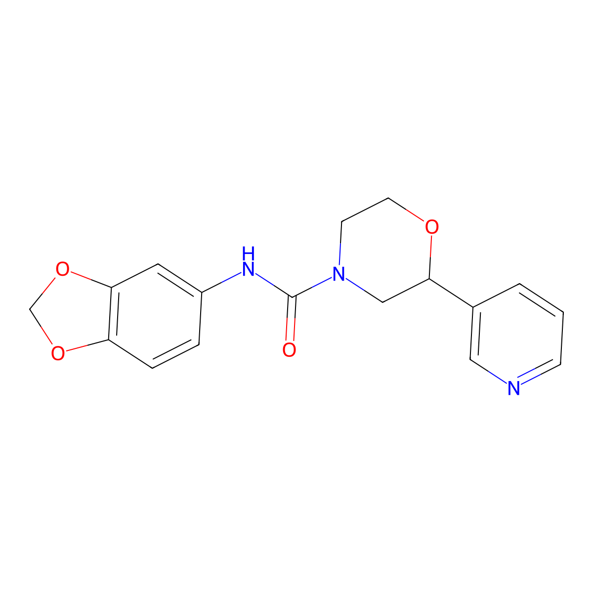 N-(benzo[d][1,3]dioxol-5-yl)-2-(pyridin-3-yl)morpholine-4-carboxamide molecular structure, CAS 1428357-69-0