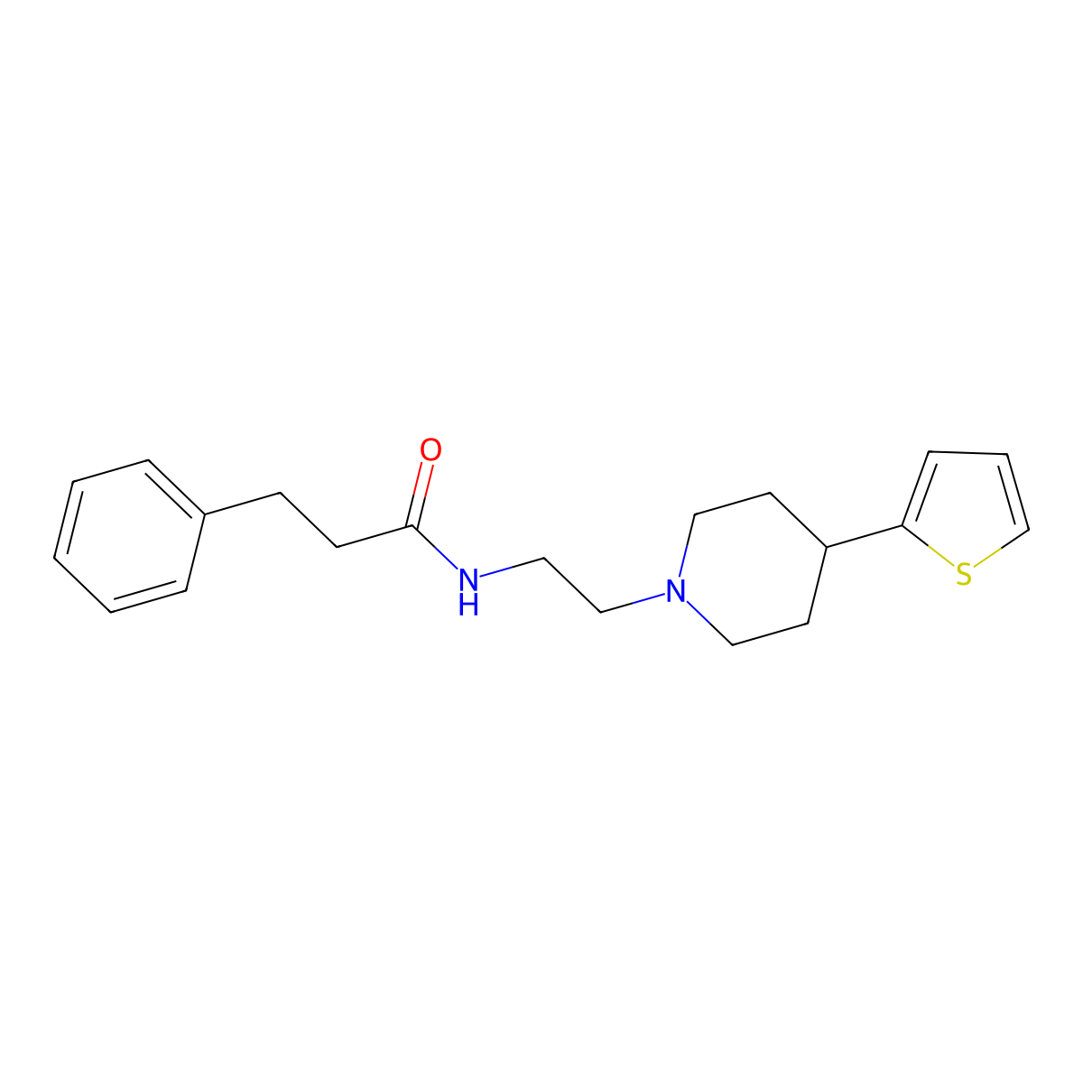 3-phenyl-N-(2-(4-(thiophen-2-yl)piperidin-1-yl)ethyl)propanamide molecular structure, CAS 1428357-74-7