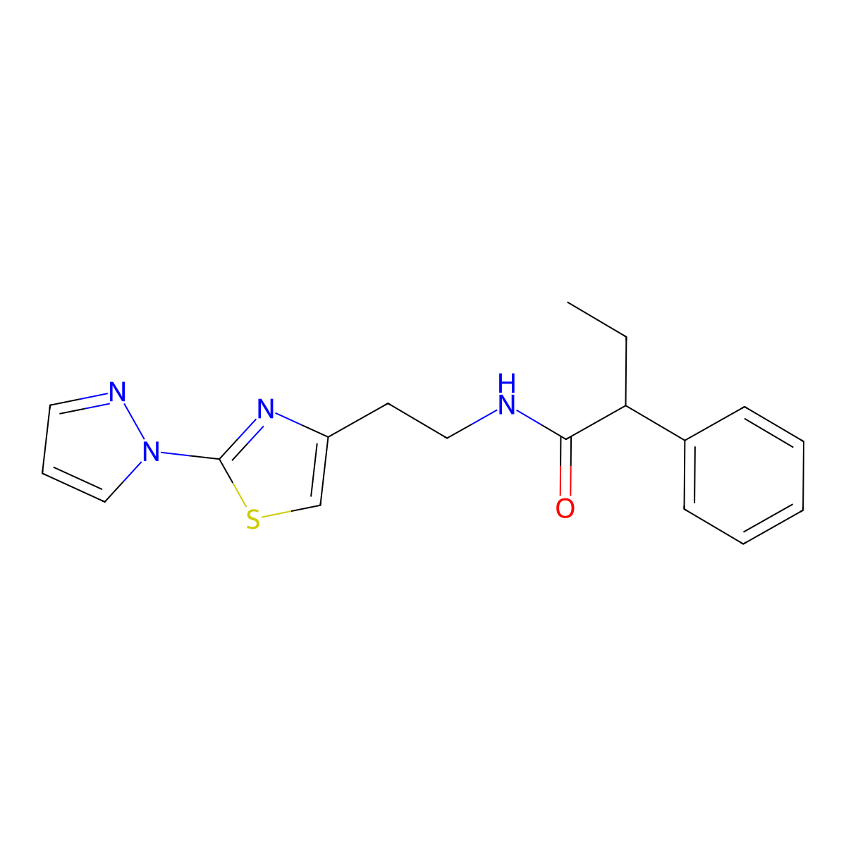 N-(2-(2-(1H-pyrazol-1-yl)thiazol-4-yl)ethyl)-2-phenylbutanamide molecular structure, CAS 1428357-78-1