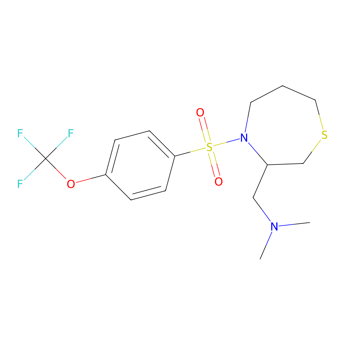 N,N-dimethyl-1-(4-((4-(trifluoromethoxy)phenyl)sulfonyl)-1,4-thiazepan-3-yl)methanamine molecular structure, CAS 1428357-81-6