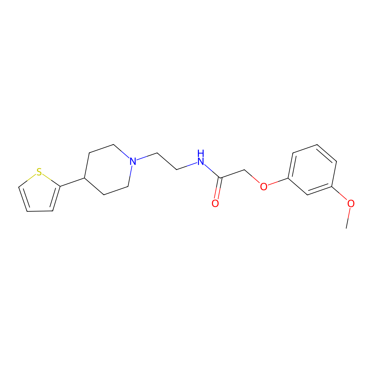 2-(3-Methoxyphenoxy)-N-{2-[4-(thiophen-2-YL)piperidin-1-YL]ethyl}acetamide molecular structure, CAS 1428357-84-9
