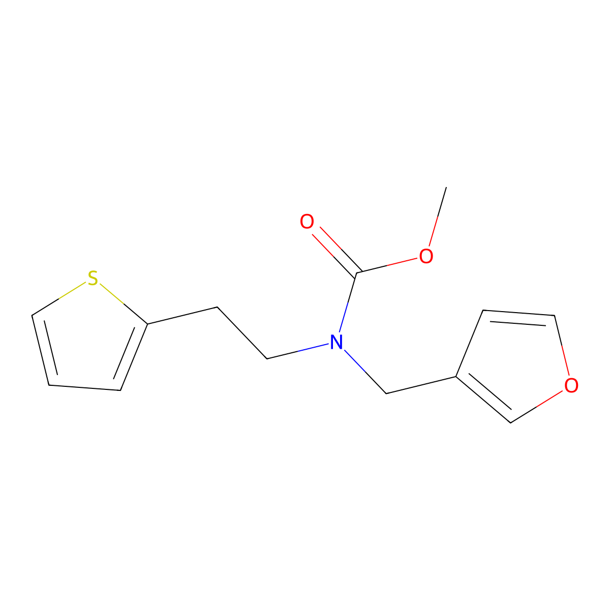Methyl (furan-3-ylmethyl)(2-(thiophen-2-yl)ethyl)carbamate molecular structure, CAS 1428357-87-2