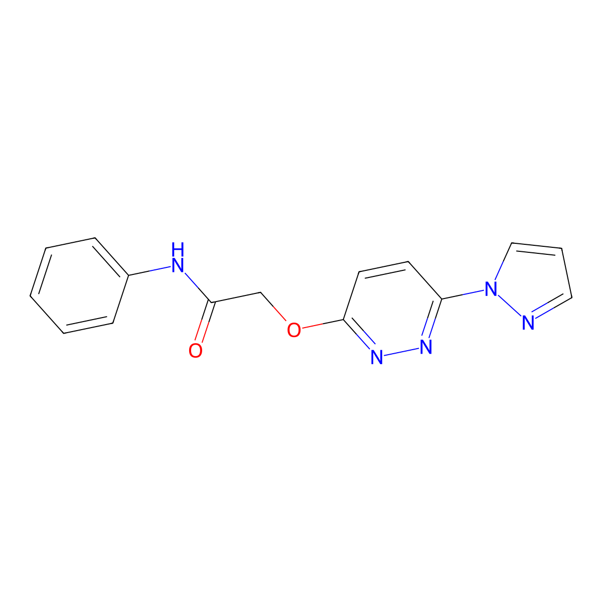 2-((6-(1H-pyrazol-1-yl)pyridazin-3-yl)oxy)-N-phenylacetamide molecular structure, CAS 1428357-90-7