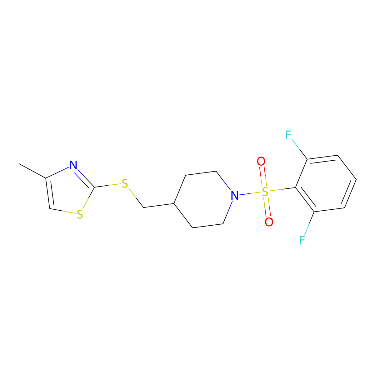 2-(((1-((2,6-Difluorophenyl)sulfonyl)piperidin-4-yl)methyl)thio)-4-methylthiazole molecular structure, CAS 1428357-93-0