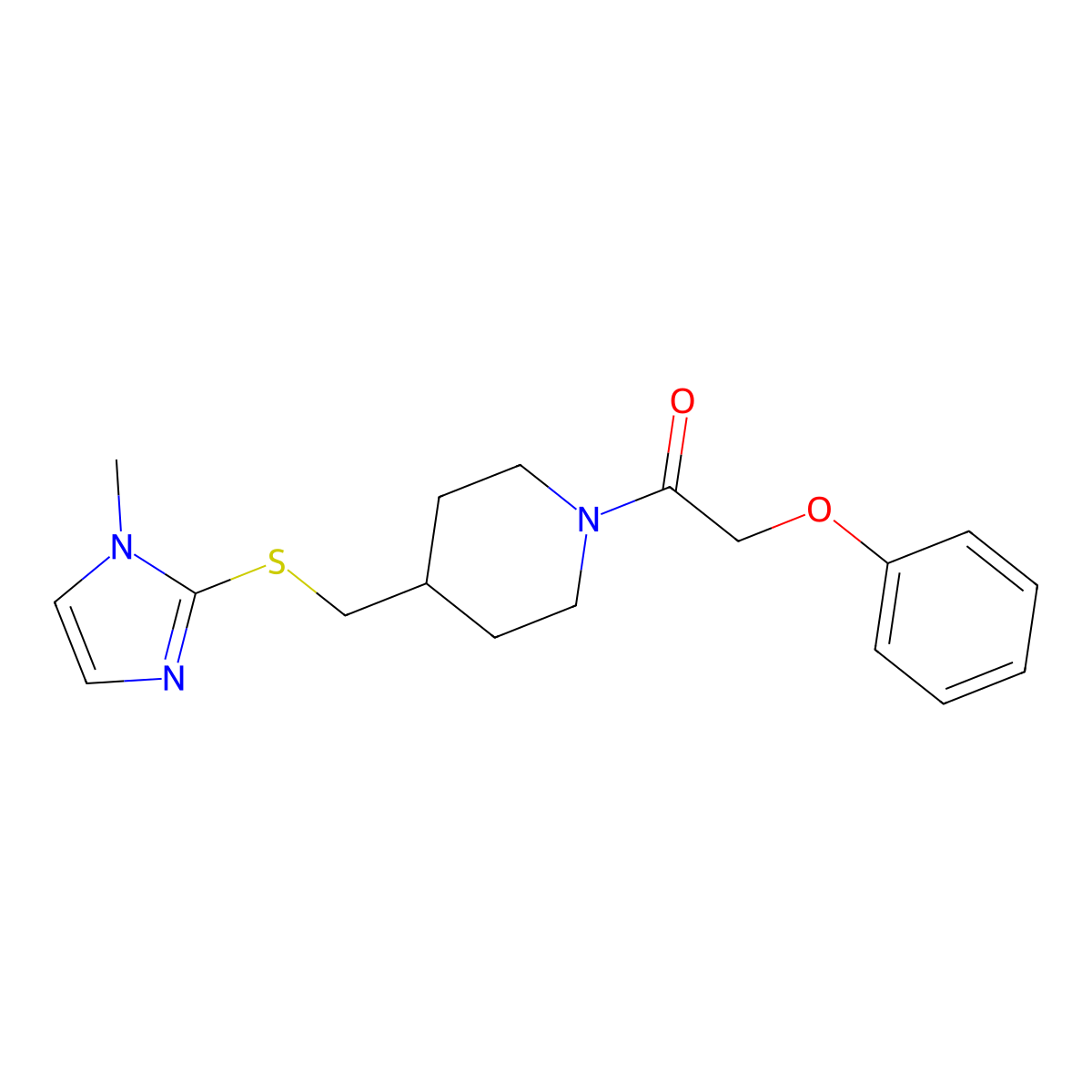1-(4-(((1-methyl-1H-imidazol-2-yl)thio)methyl)piperidin-1-yl)-2-phenoxyethanone molecular structure, CAS 1428357-95-2