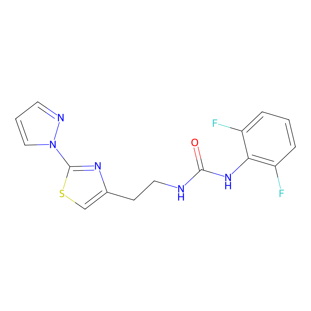 1-(2-(2-(1H-pyrazol-1-yl)thiazol-4-yl)ethyl)-3-(2,6-difluorophenyl)urea molecular structure, CAS 1428357-97-4