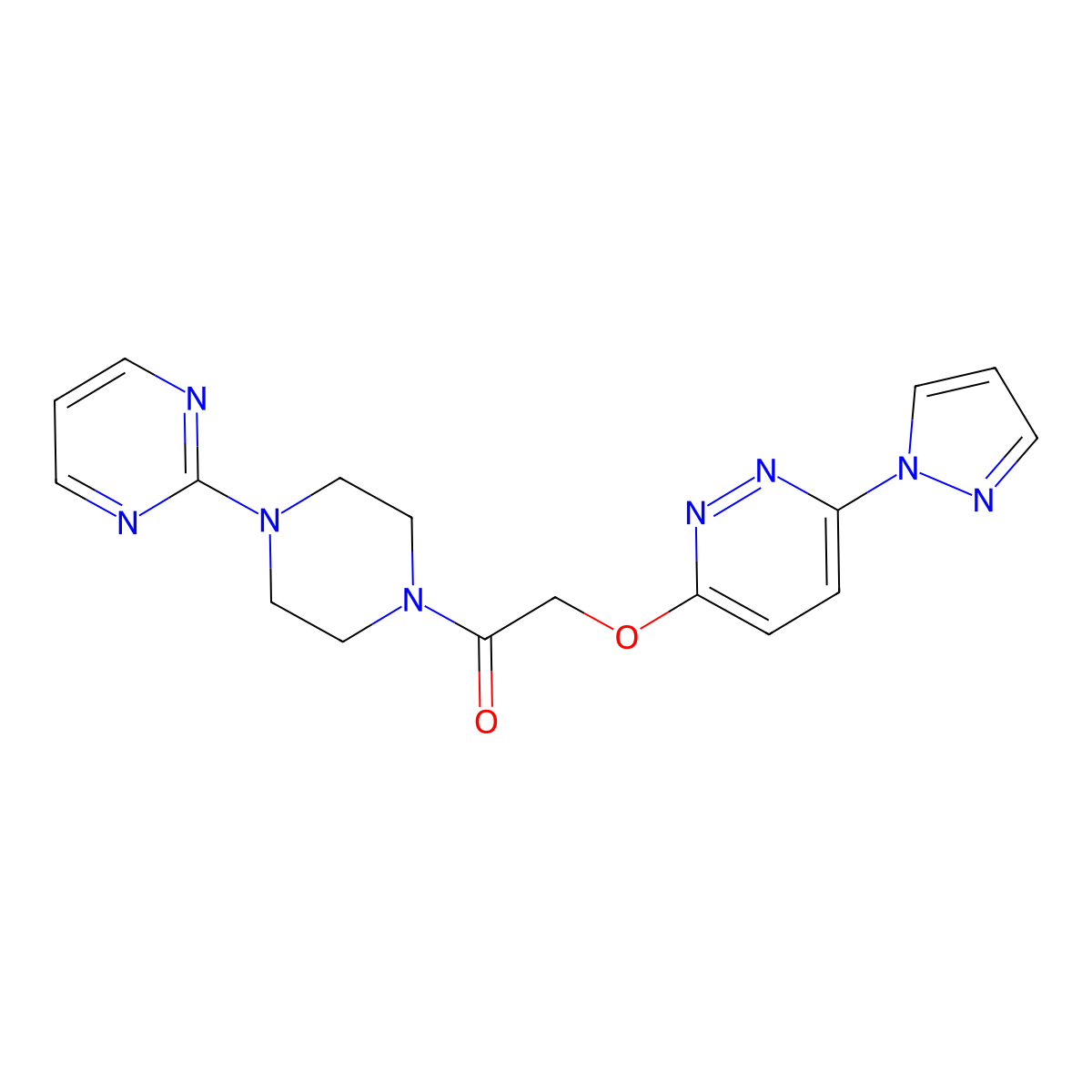 2-((6-(1H-pyrazol-1-yl)pyridazin-3-yl)oxy)-1-(4-(pyrimidin-2-yl)piperazin-1-yl)ethanone molecular structure, CAS 1428358-01-3
