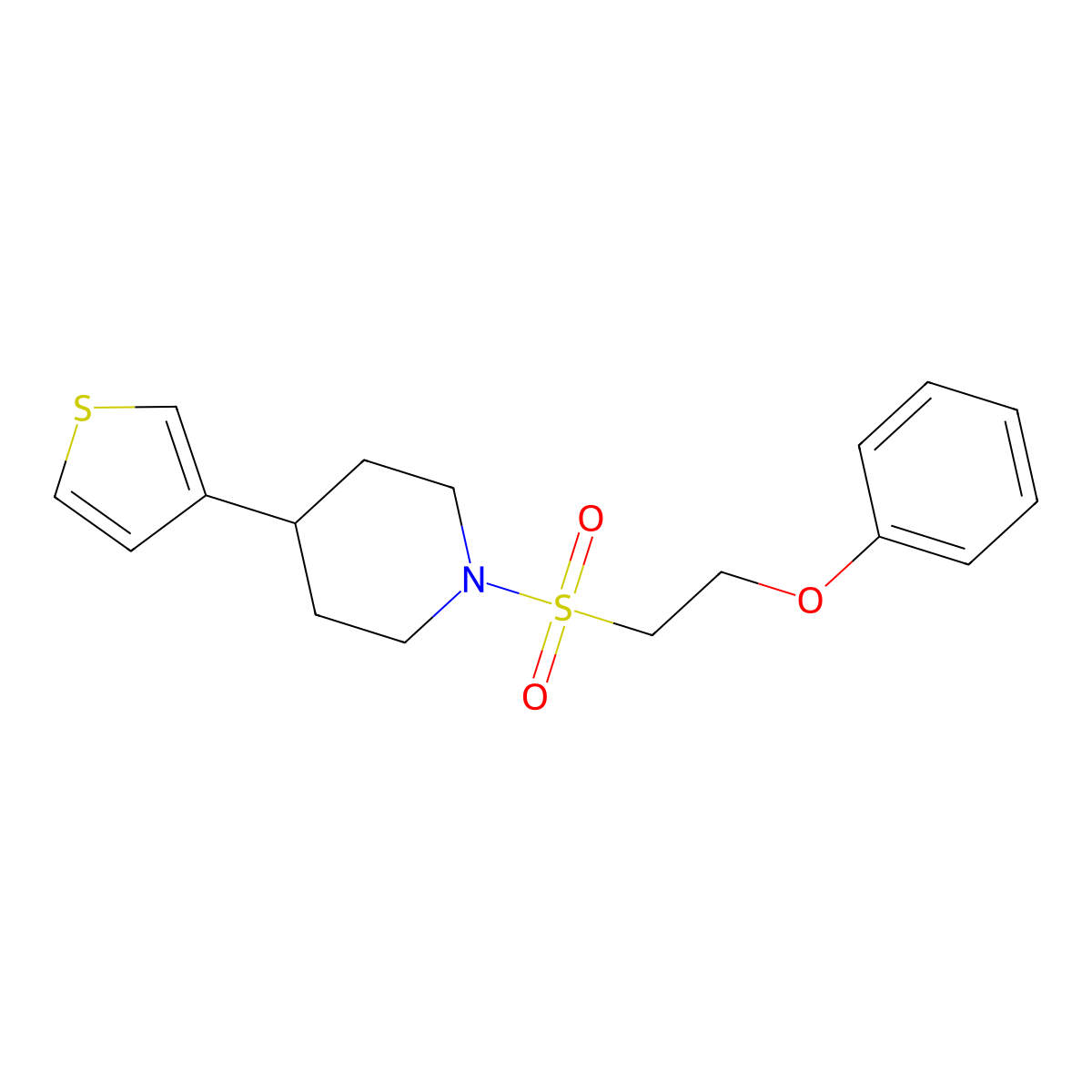 1-((2-Phenoxyethyl)sulfonyl)-4-(thiophen-3-yl)piperidine molecular structure, CAS 1428358-10-4