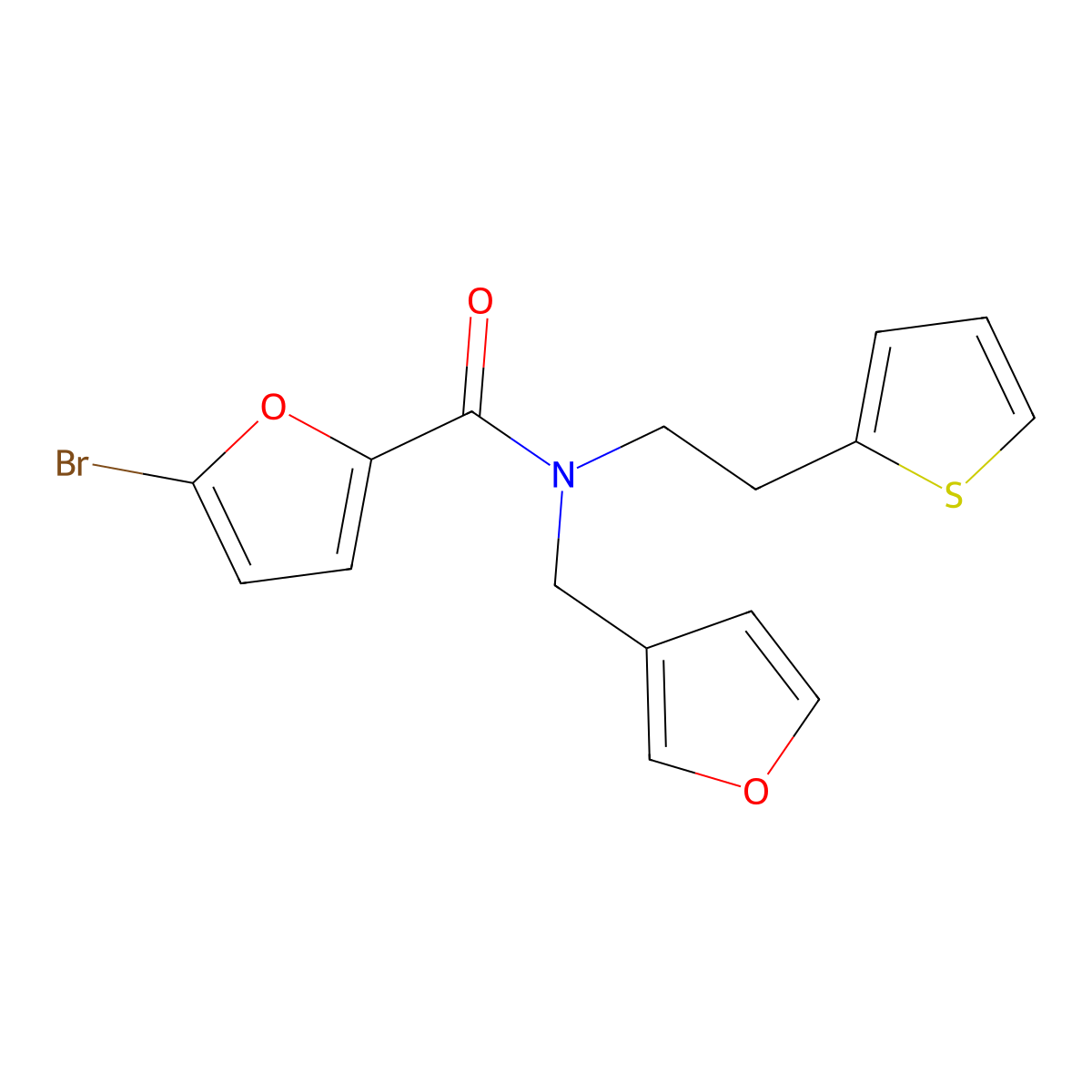 5-bromo-N-(furan-3-ylmethyl)-N-(2-(thiophen-2-yl)ethyl)furan-2-carboxamide molecular structure, CAS 1428358-13-7