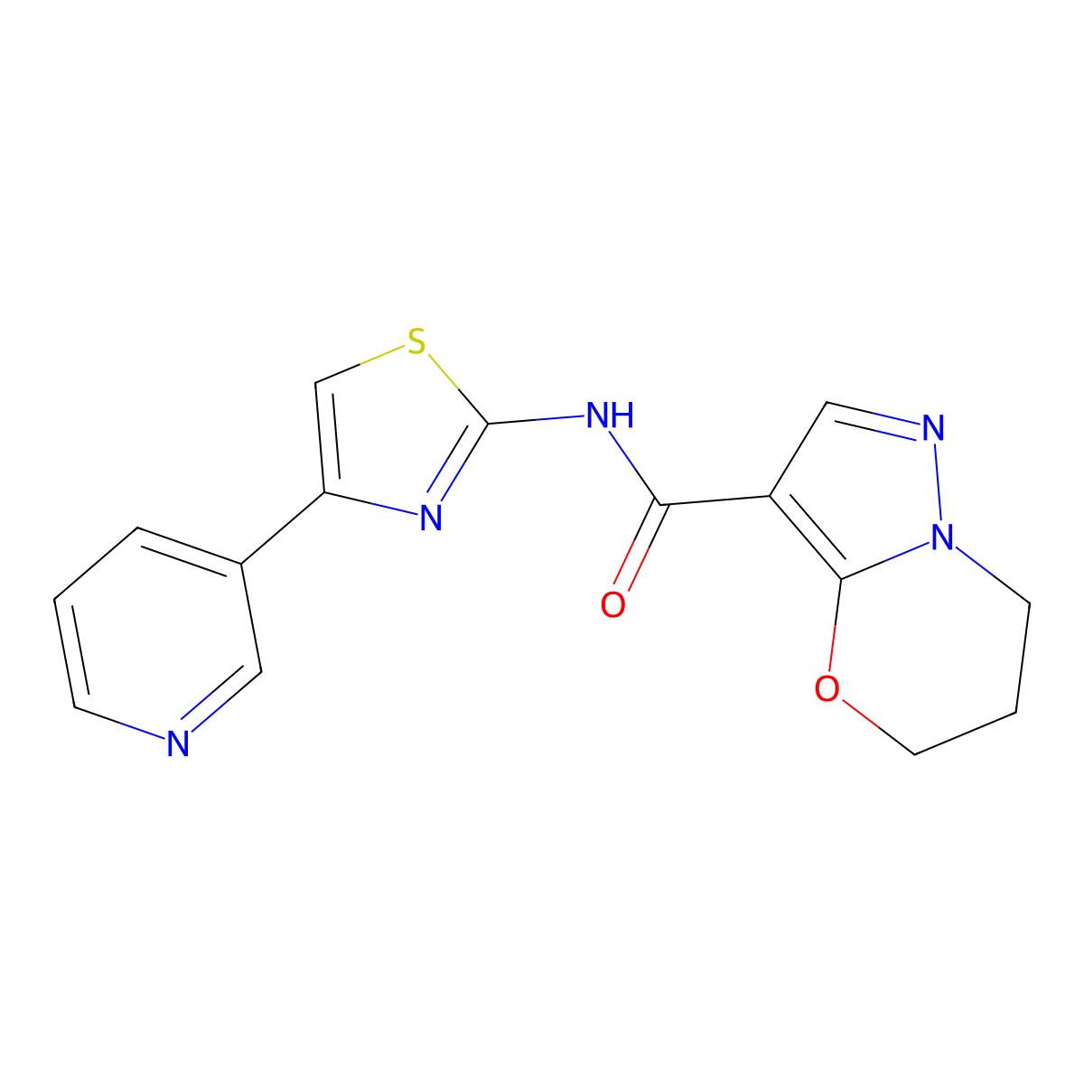 N-(4-(pyridin-3-yl)thiazol-2-yl)-6,7-dihydro-5H-pyrazolo[5,1-b][1,3]oxazine-3-carboxamide molecular structure, CAS 1428358-14-8