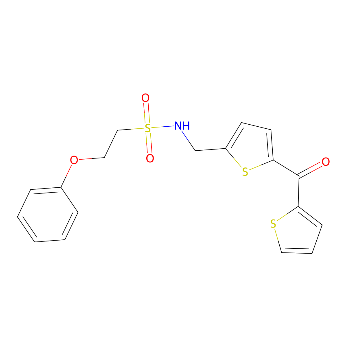 2-phenoxy-N-((5-(thiophene-2-carbonyl)thiophen-2-yl)methyl)ethanesulfonamide molecular structure, CAS 1428358-17-1