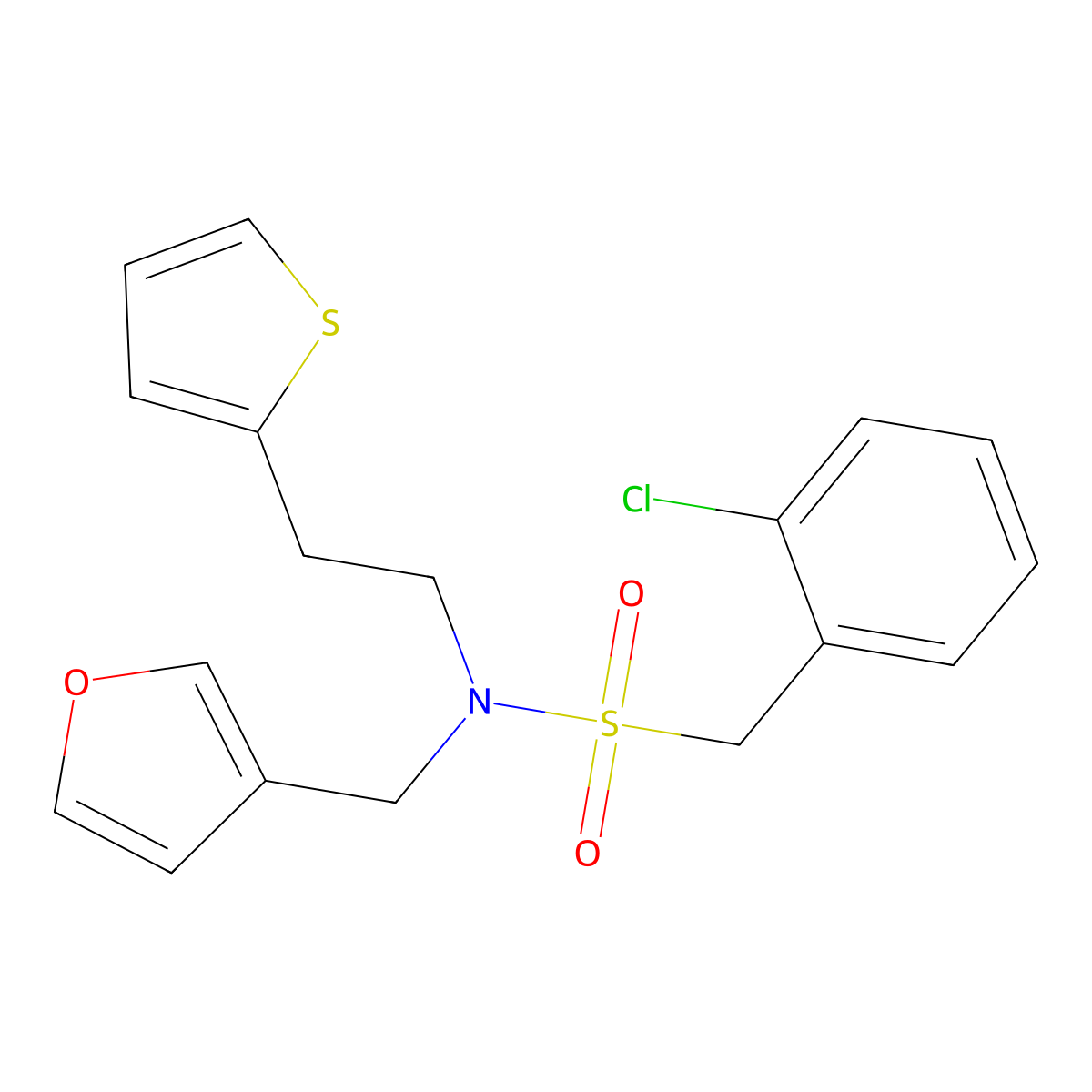1-(2-chlorophenyl)-N-(furan-3-ylmethyl)-N-(2-(thiophen-2-yl)ethyl)methanesulfonamide molecular structure, CAS 1428358-18-2