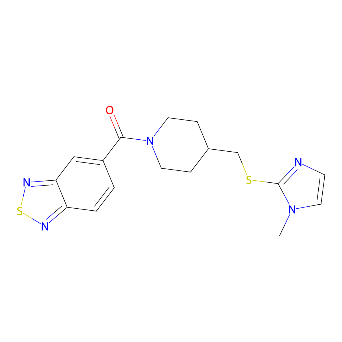 benzo[c][1,2,5]thiadiazol-5-yl(4-(((1-methyl-1H-imidazol-2-yl)thio)methyl)piperidin-1-yl)methanone molecular structure, CAS 1428358-25-1