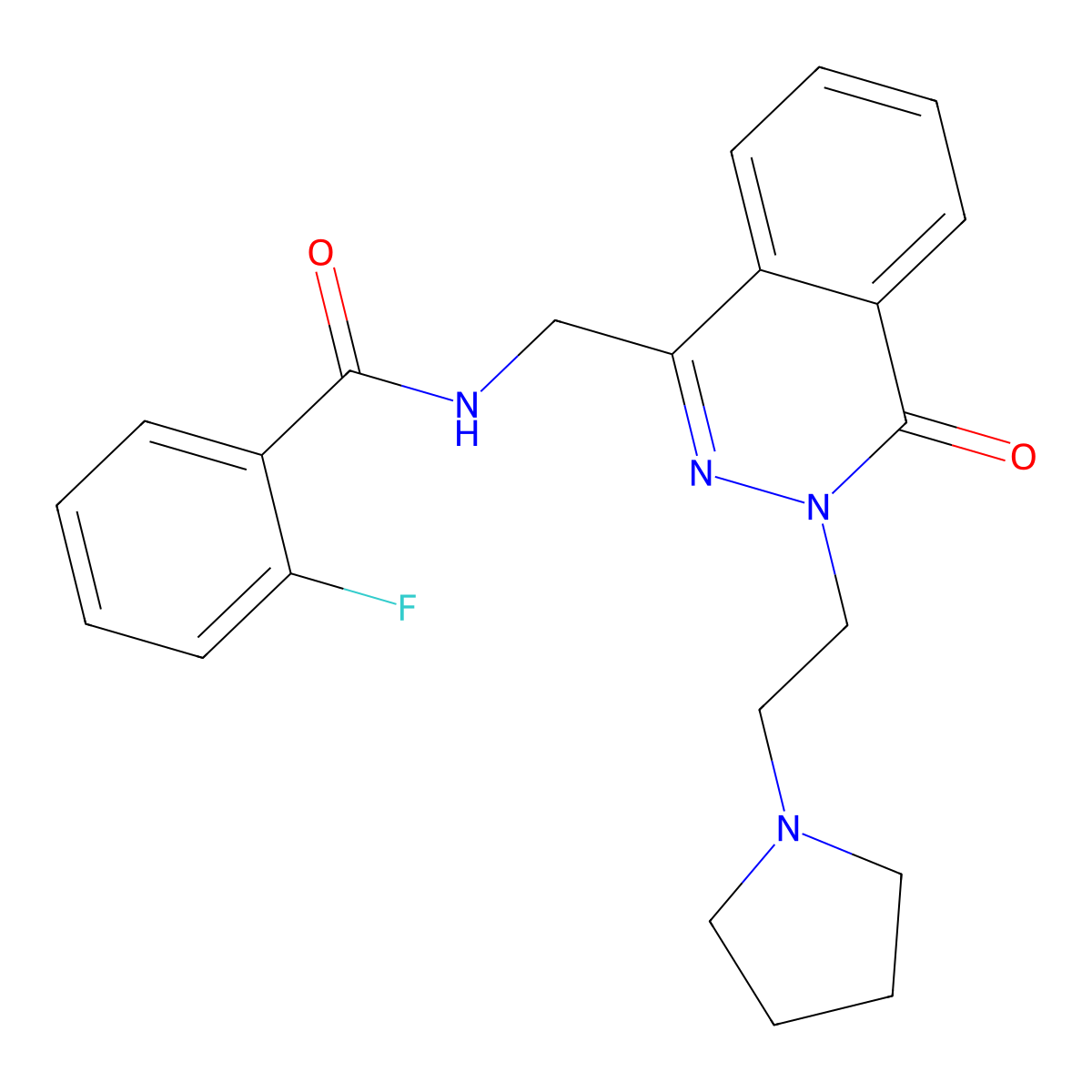 2-fluoro-N-((4-oxo-3-(2-(pyrrolidin-1-yl)ethyl)-3,4-dihydrophthalazin-1-yl)methyl)benzamide molecular structure, CAS 1428358-33-1