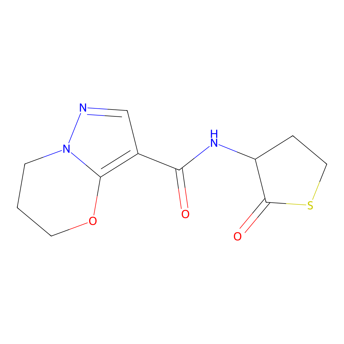 N-(2-oxotetrahydrothiophen-3-yl)-6,7-dihydro-5H-pyrazolo[5,1-b][1,3]oxazine-3-carboxamide molecular structure, CAS 1428358-34-2