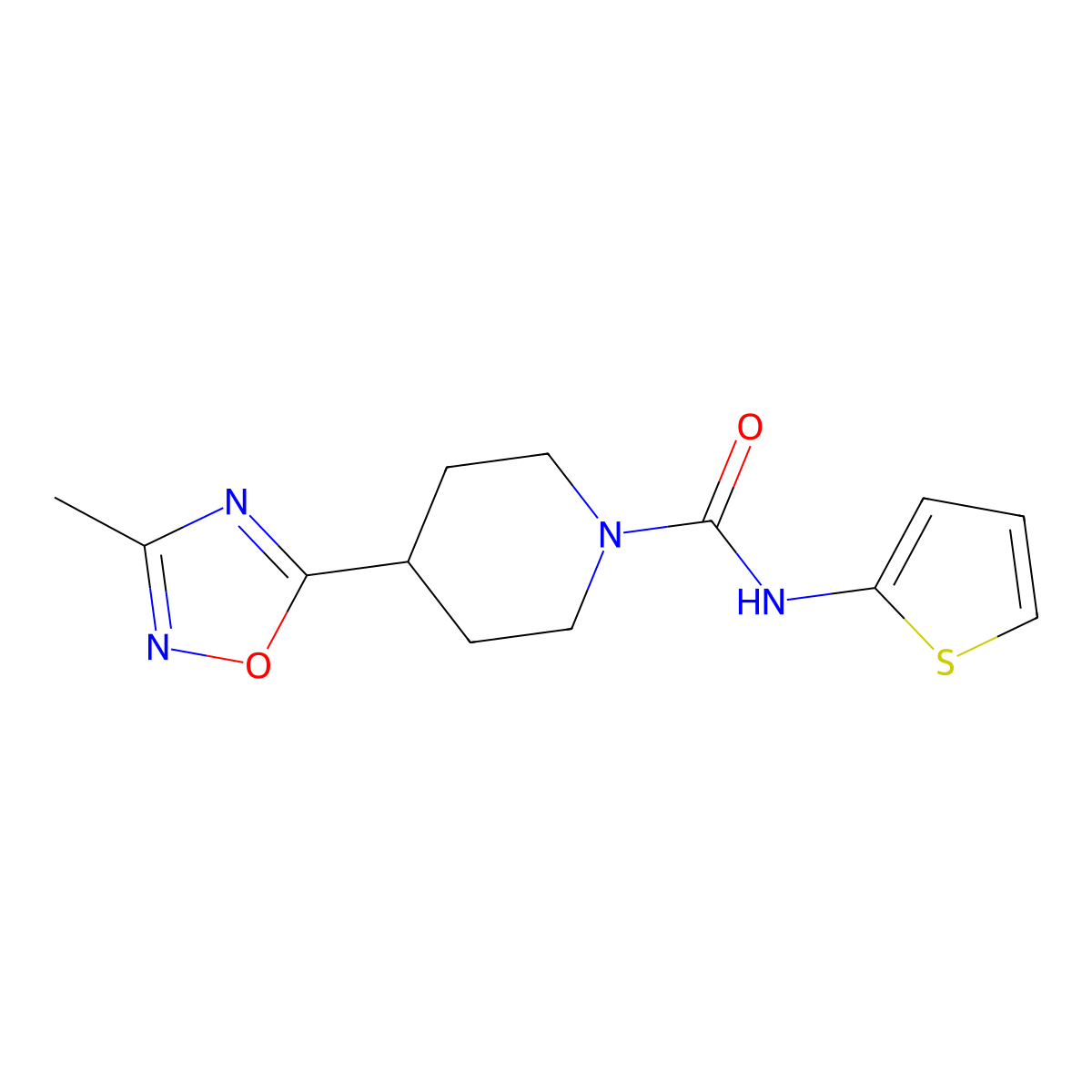 4-(3-methyl-1,2,4-oxadiazol-5-yl)-N-(thiophen-2-yl)piperidine-1-carboxamide molecular structure, CAS 1428358-35-3