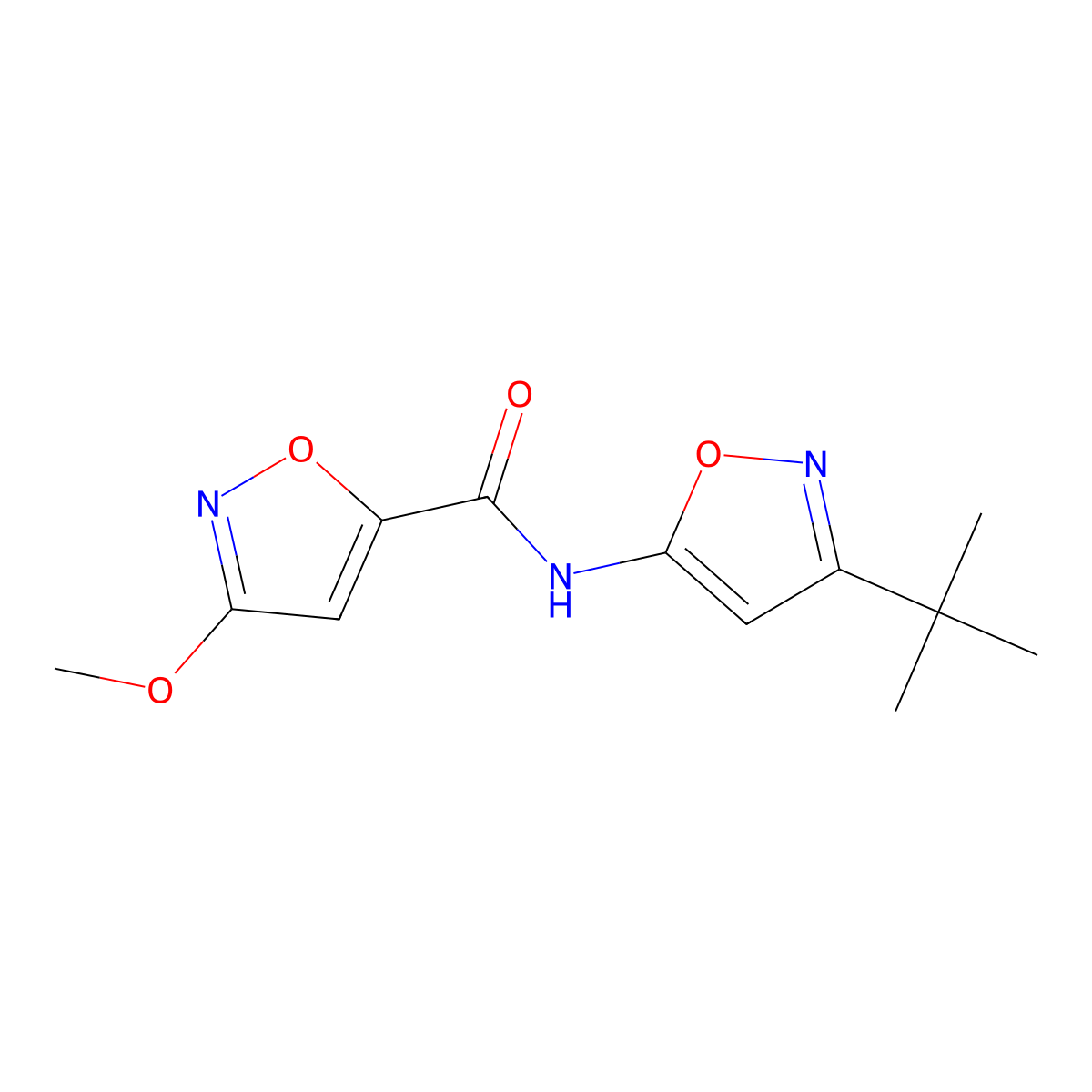 N-(3-(tert-butyl)isoxazol-5-yl)-3-methoxyisoxazole-5-carboxamide molecular structure, CAS 1428358-36-4