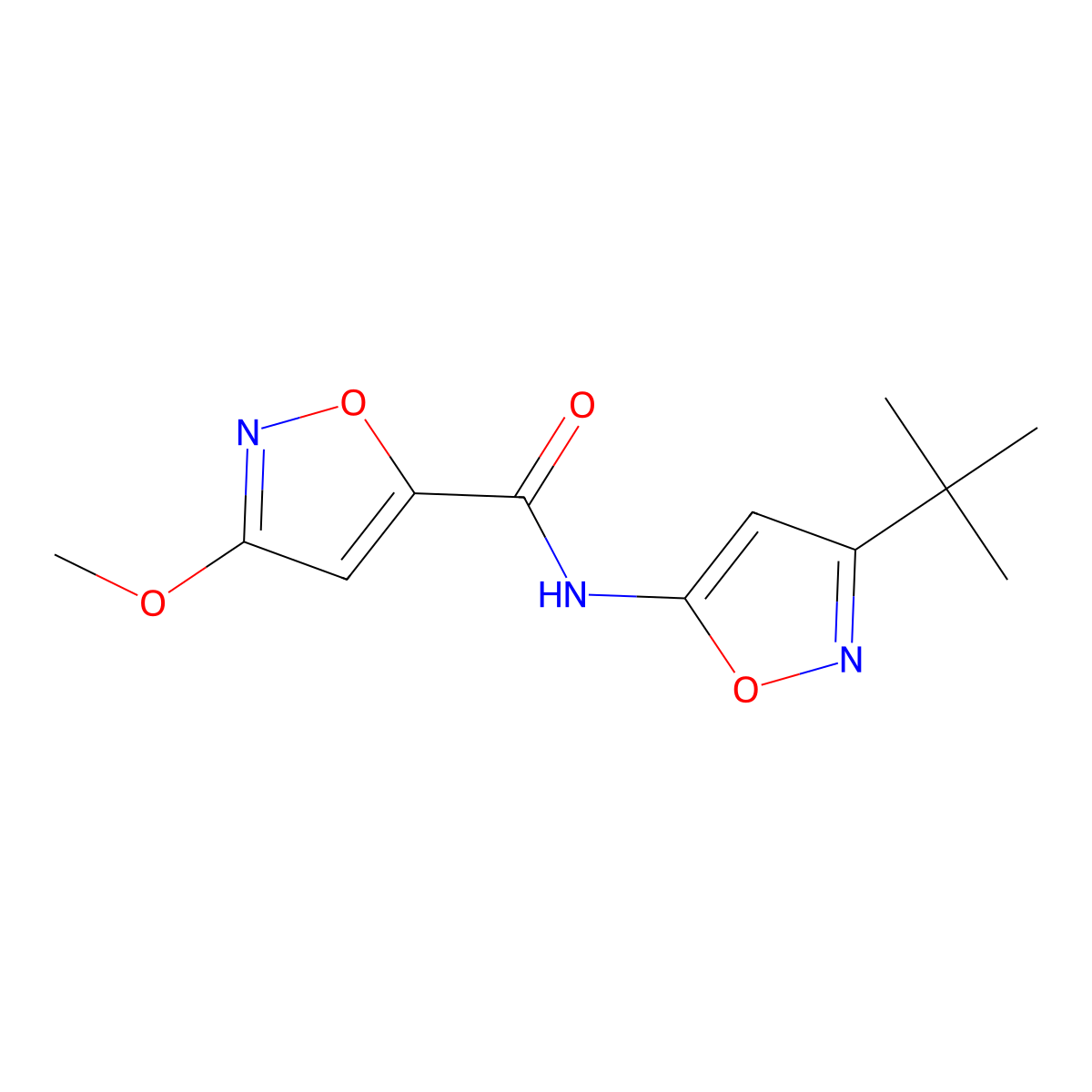 N-(3-(tert-butyl)isoxazol-5-yl)-3-methoxyisoxazole-5-carboxamide molecular structure, CAS 1428358-36-4
