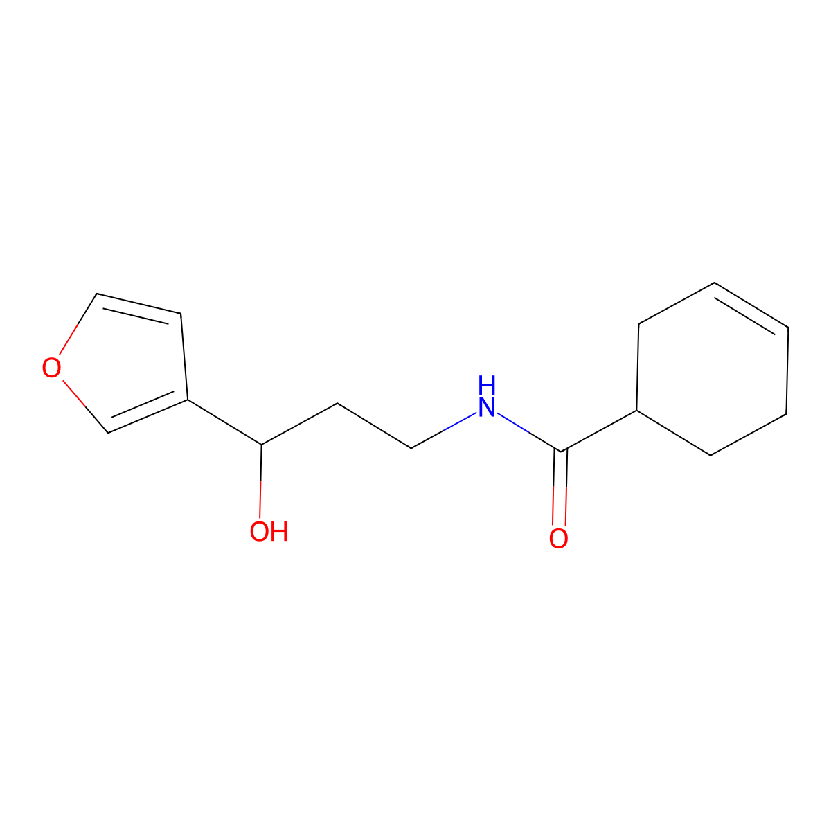 N-(3-(furan-3-yl)-3-hydroxypropyl)cyclohex-3-enecarboxamide molecular structure, CAS 1428358-38-6