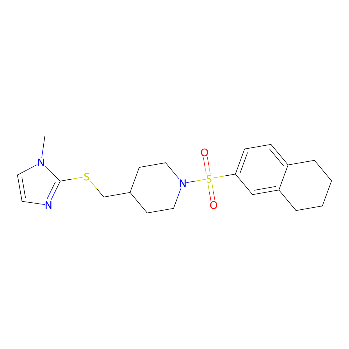 4-(((1-methyl-1H-imidazol-2-yl)thio)methyl)-1-((5,6,7,8-tetrahydronaphthalen-2-yl)sulfonyl)piperidine molecular structure, CAS 1428358-39-7