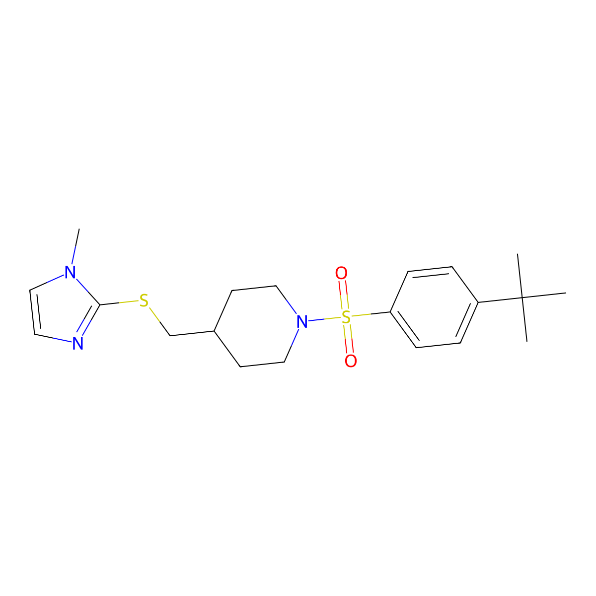 1-((4-(tert-butyl)phenyl)sulfonyl)-4-(((1-methyl-1H-imidazol-2-yl)thio)methyl)piperidine molecular structure, CAS 1428358-43-3