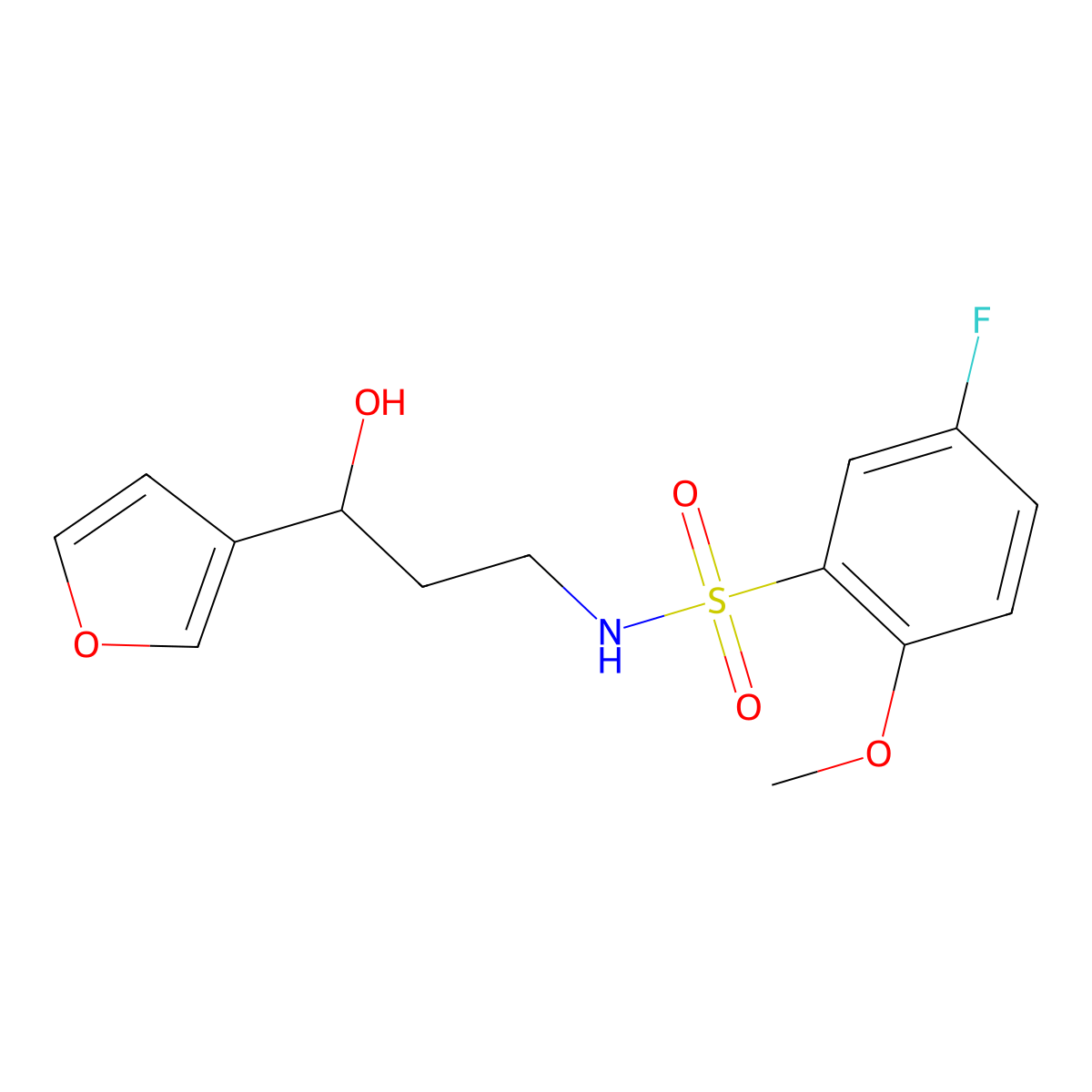 5-fluoro-N-[3-(furan-3-yl)-3-hydroxypropyl]-2-methoxybenzene-1-sulfonamide molecular structure, CAS 1428358-49-9