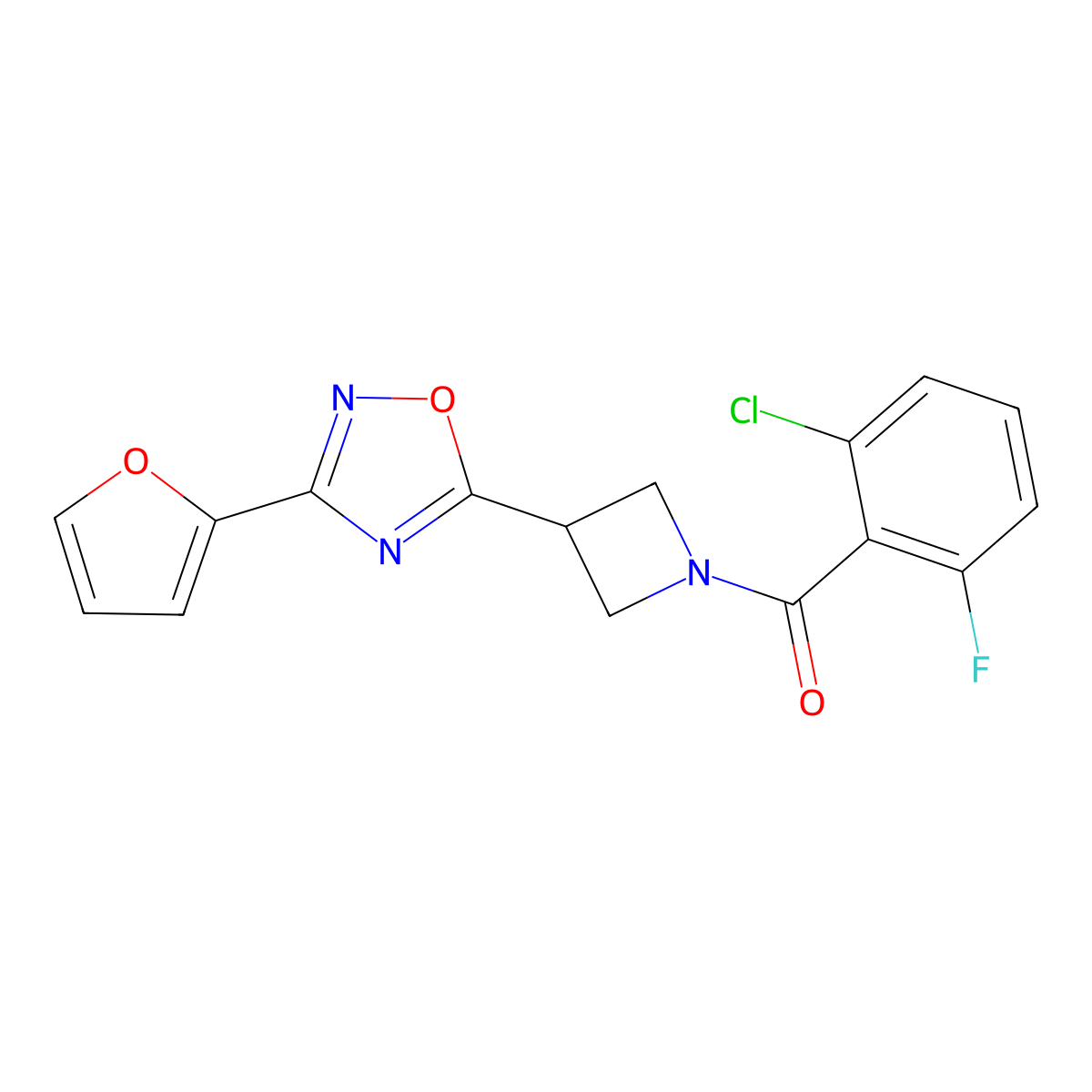 (2-Chloro-6-fluorophenyl)(3-(3-(furan-2-yl)-1,2,4-oxadiazol-5-yl)azetidin-1-yl)methanone molecular structure, CAS 1428358-51-3
