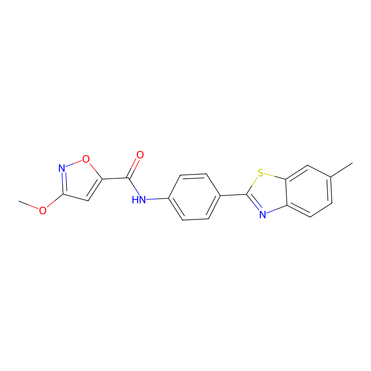 3-Methoxy-N-[4-(6-methyl-1,3-benzothiazol-2-YL)phenyl]-1,2-oxazole-5-carboxamide molecular structure, CAS 1428358-55-7