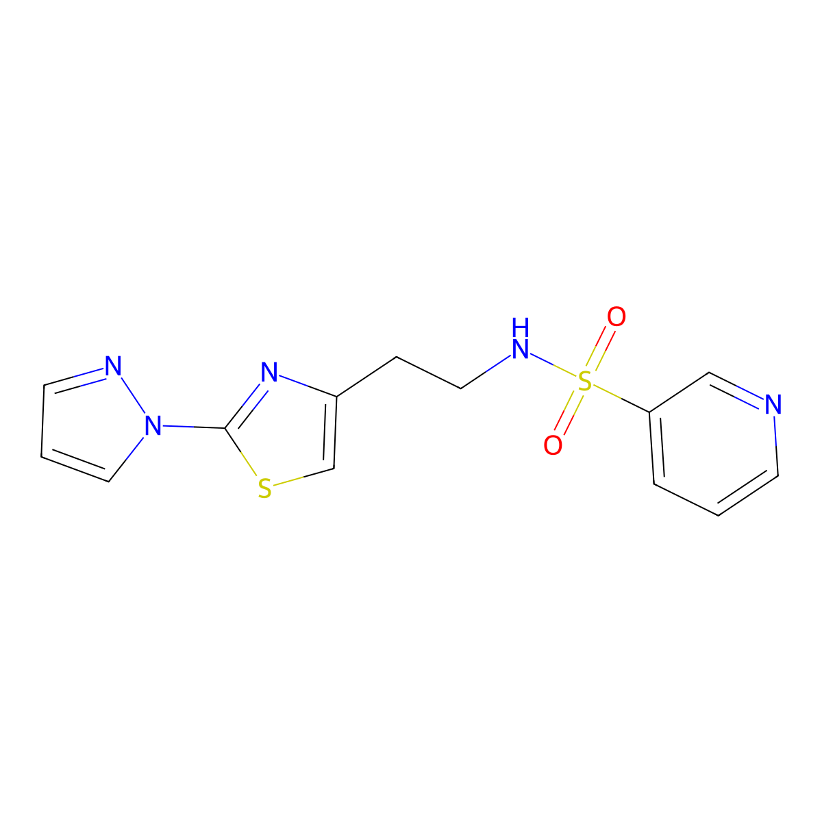 N-(2-(2-(1H-pyrazol-1-yl)thiazol-4-yl)ethyl)pyridine-3-sulfonamide molecular structure, CAS 1428358-56-8