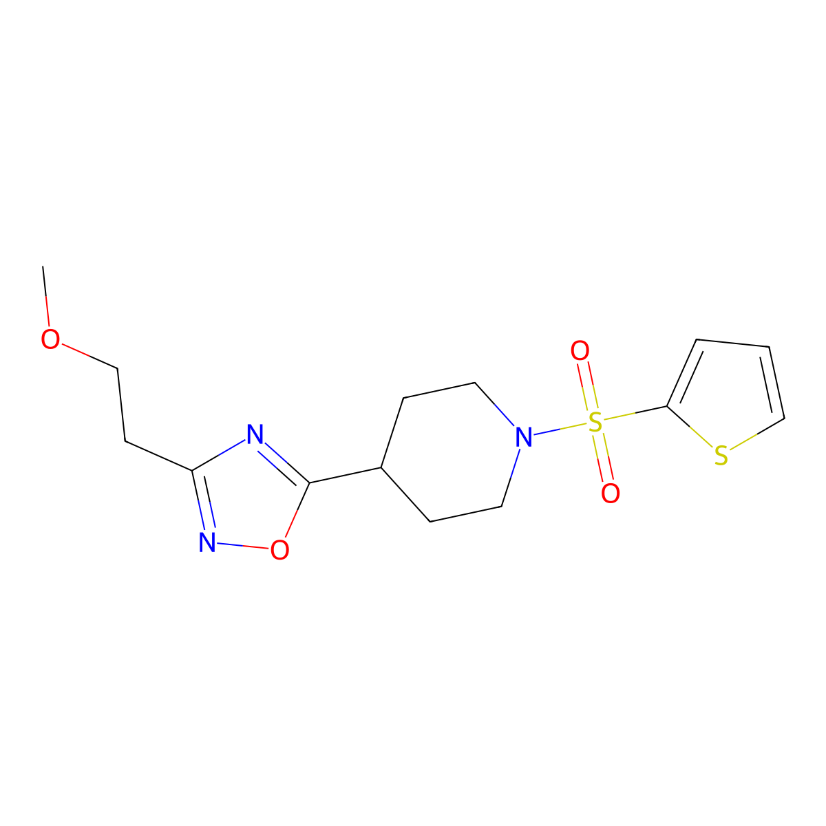 3-(2-Methoxyethyl)-5-(1-(thiophen-2-ylsulfonyl)piperidin-4-yl)-1,2,4-oxadiazole molecular structure, CAS 1428358-58-0