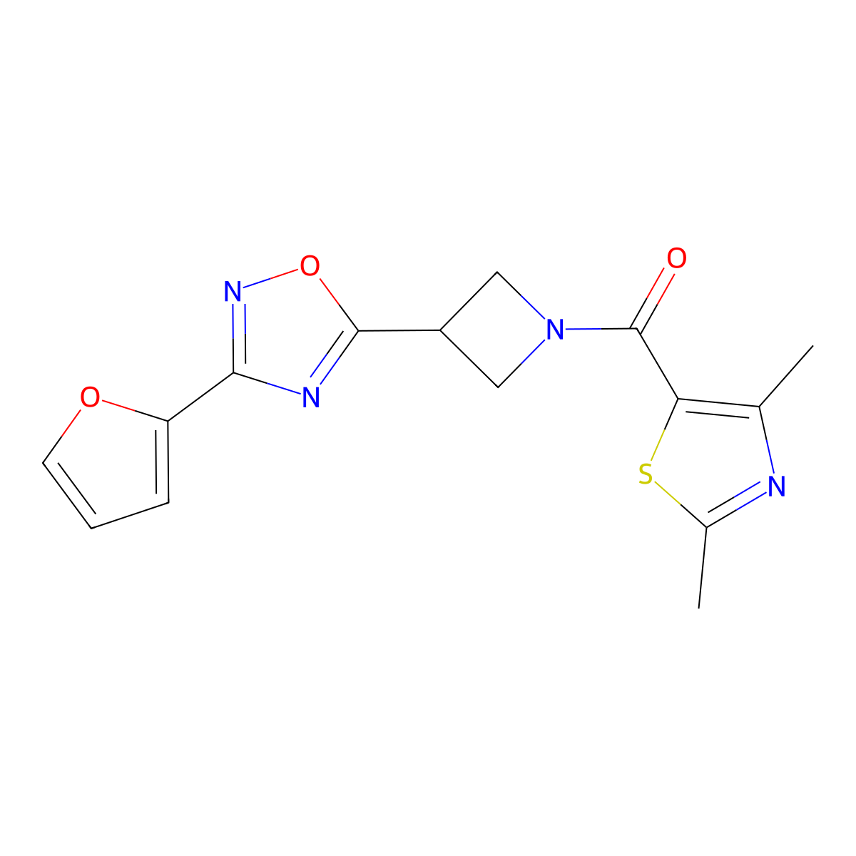 (2,4-Dimethylthiazol-5-yl)(3-(3-(furan-2-yl)-1,2,4-oxadiazol-5-yl)azetidin-1-yl)methanone molecular structure, CAS 1428358-59-1