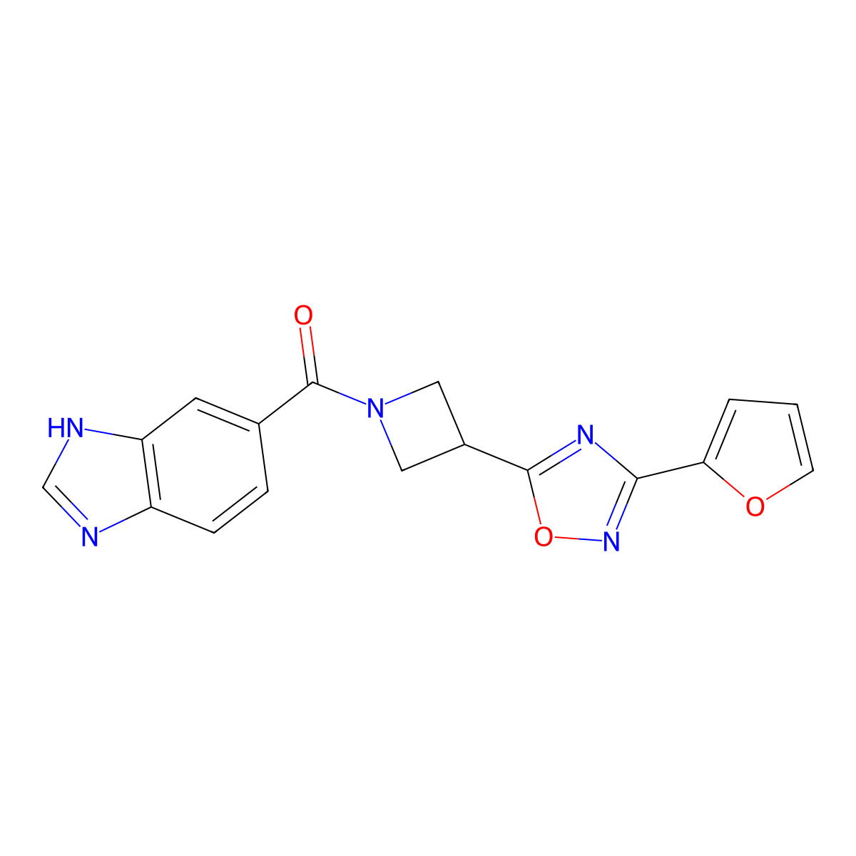 (1H-benzo[d]imidazol-5-yl)(3-(3-(furan-2-yl)-1,2,4-oxadiazol-5-yl)azetidin-1-yl)methanone molecular structure, CAS 1428358-64-8