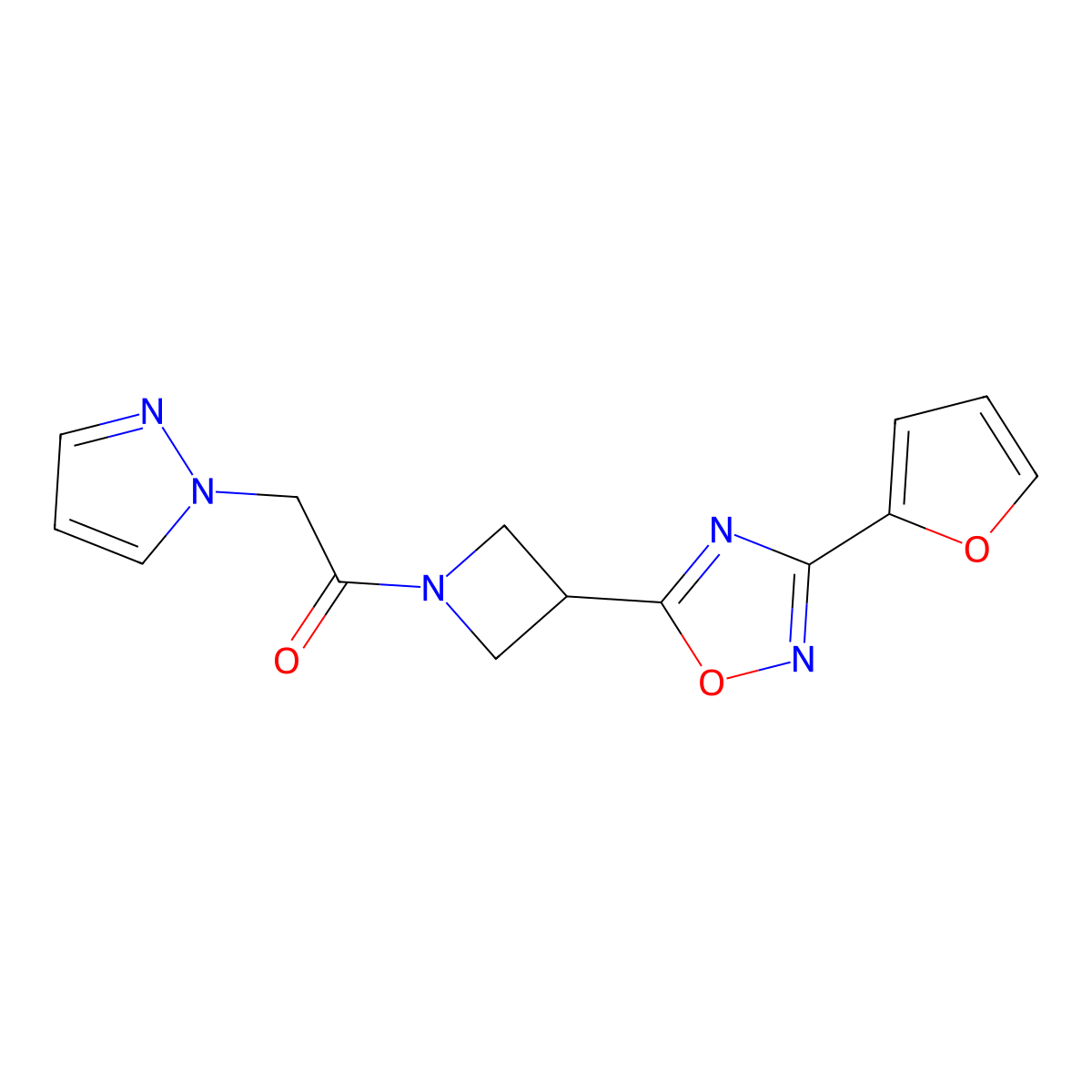 1-(3-(3-(furan-2-yl)-1,2,4-oxadiazol-5-yl)azetidin-1-yl)-2-(1H-pyrazol-1-yl)ethanone molecular structure, CAS 1428358-67-1