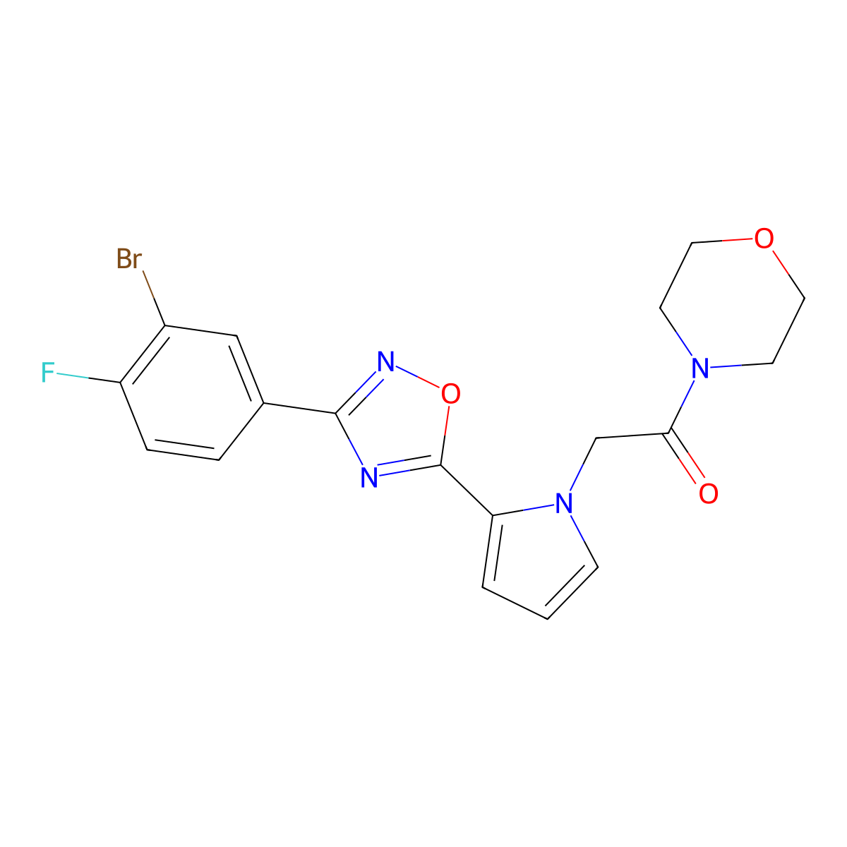 2-(2-(3-(3-bromo-4-fluorophenyl)-1,2,4-oxadiazol-5-yl)-1H-pyrrol-1-yl)-1-morpholinoethanone molecular structure, CAS 1428358-71-7