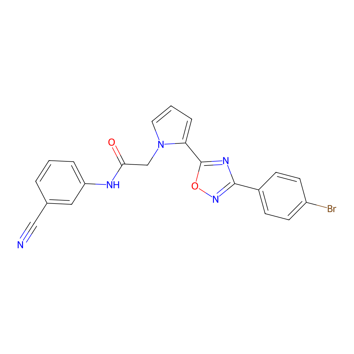 2-(2-(3-(4-bromophenyl)-1,2,4-oxadiazol-5-yl)-1H-pyrrol-1-yl)-N-(3-cyanophenyl)acetamide molecular structure, CAS 1428358-75-1
