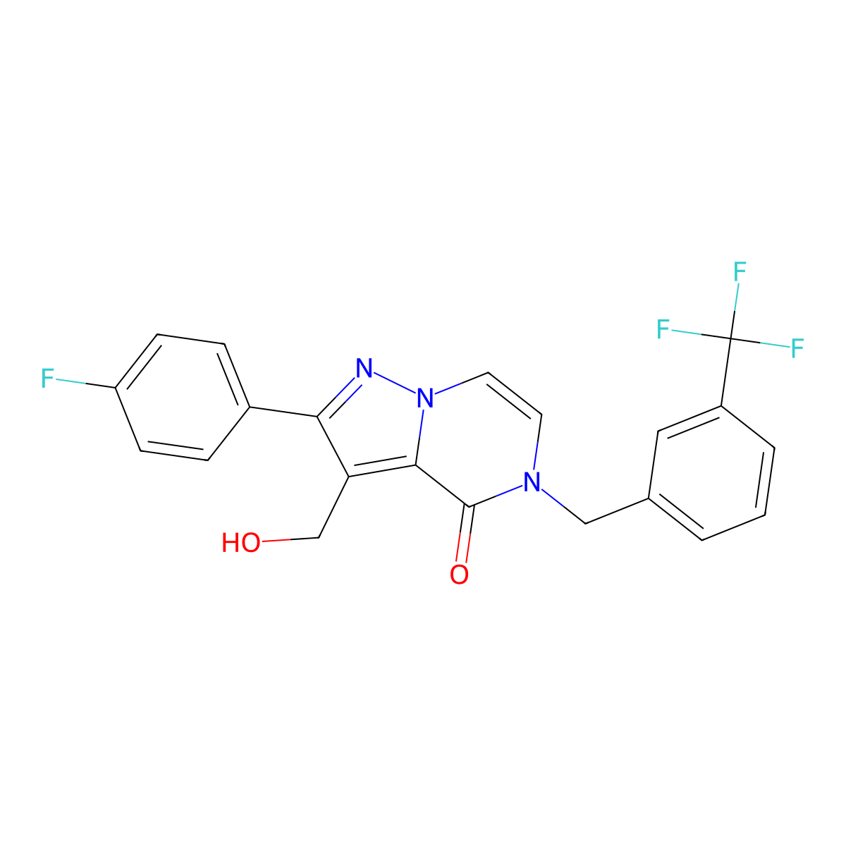 2-(4-fluorophenyl)-3-(hydroxymethyl)-5-(3-(trifluoromethyl)benzyl)pyrazolo[1,5-a]pyrazin-4(5H)-one molecular structure, CAS 1428358-80-8