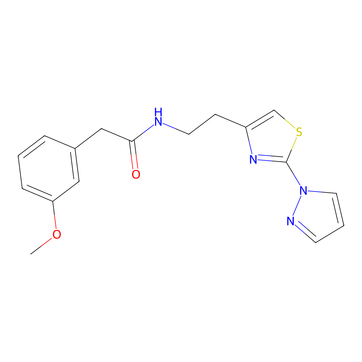 N-(2-(2-(1H-pyrazol-1-yl)thiazol-4-yl)ethyl)-2-(3-methoxyphenyl)acetamide molecular structure, CAS 1428358-83-1