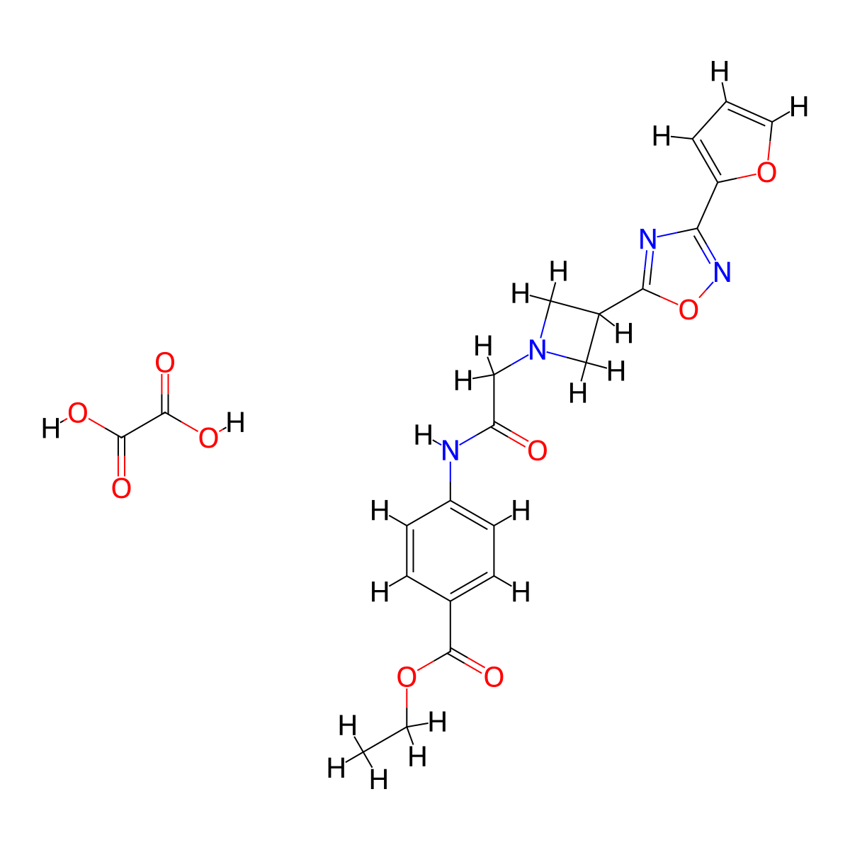Ethyl 4-(2-(3-(3-(furan-2-yl)-1,2,4-oxadiazol-5-yl)azetidin-1-yl)acetamido)benzoate oxalate molecular structure, CAS 1428358-88-6
